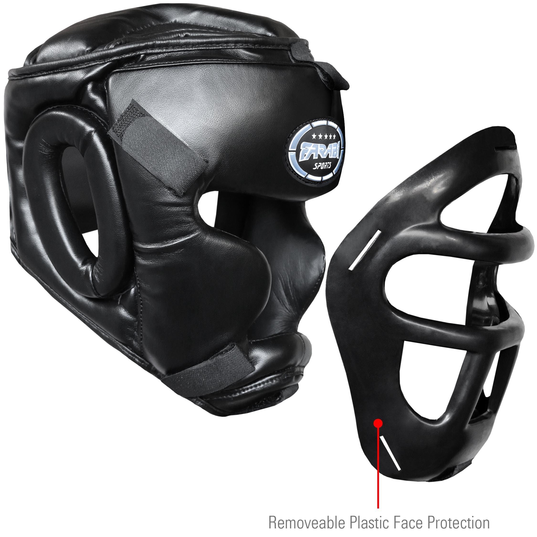 Farabi Sports Farabi Sports Boxing Headgear Grill Head Guard MMA Training Kickboxing Sparring Gear Removable Front Bar Gril (Black, X-Large)