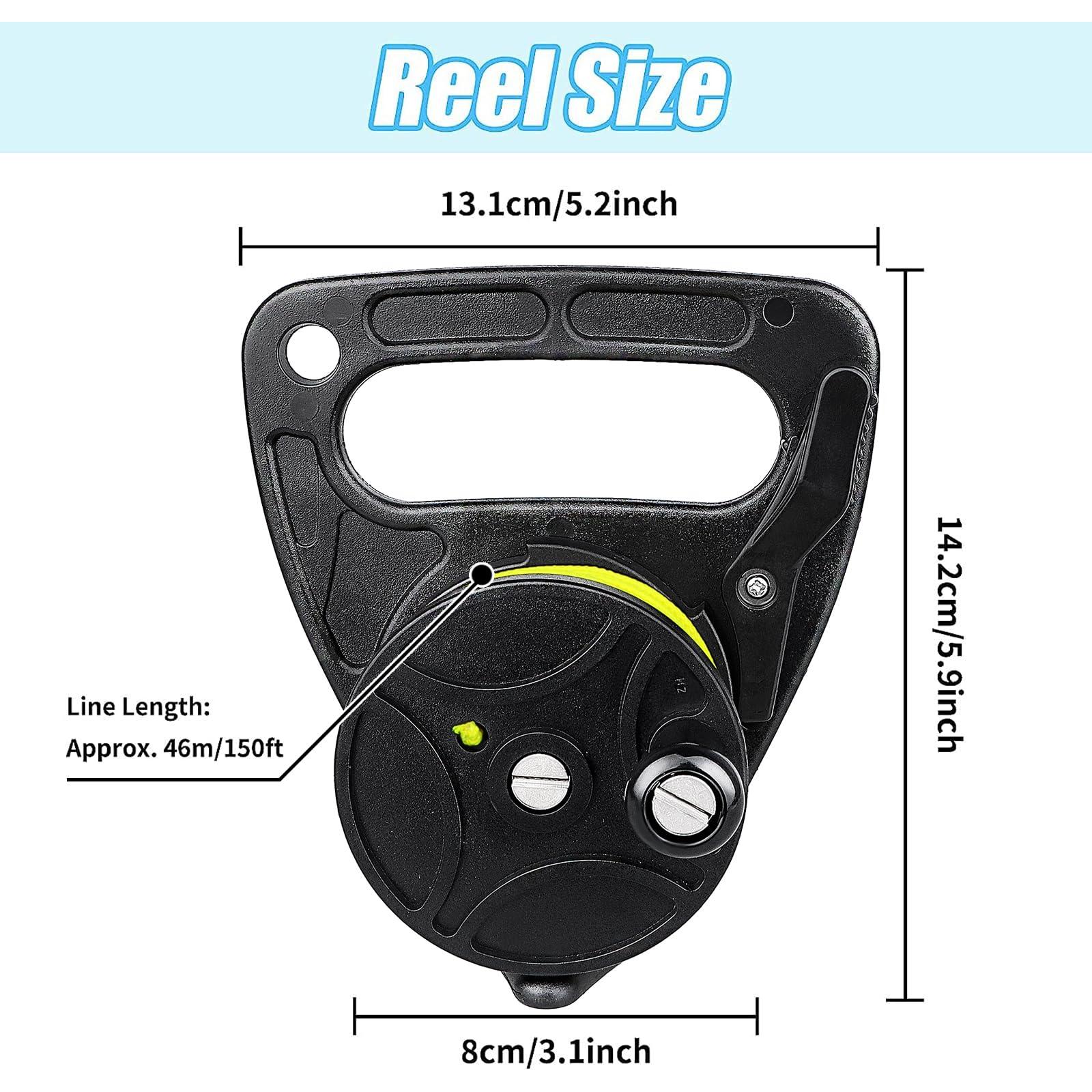 Seafard Seafard Compact 150ft Scuba Dive Reel Kayak Anchor with Thumb Stopper for Safety Underwater Diving Snorkeling Black