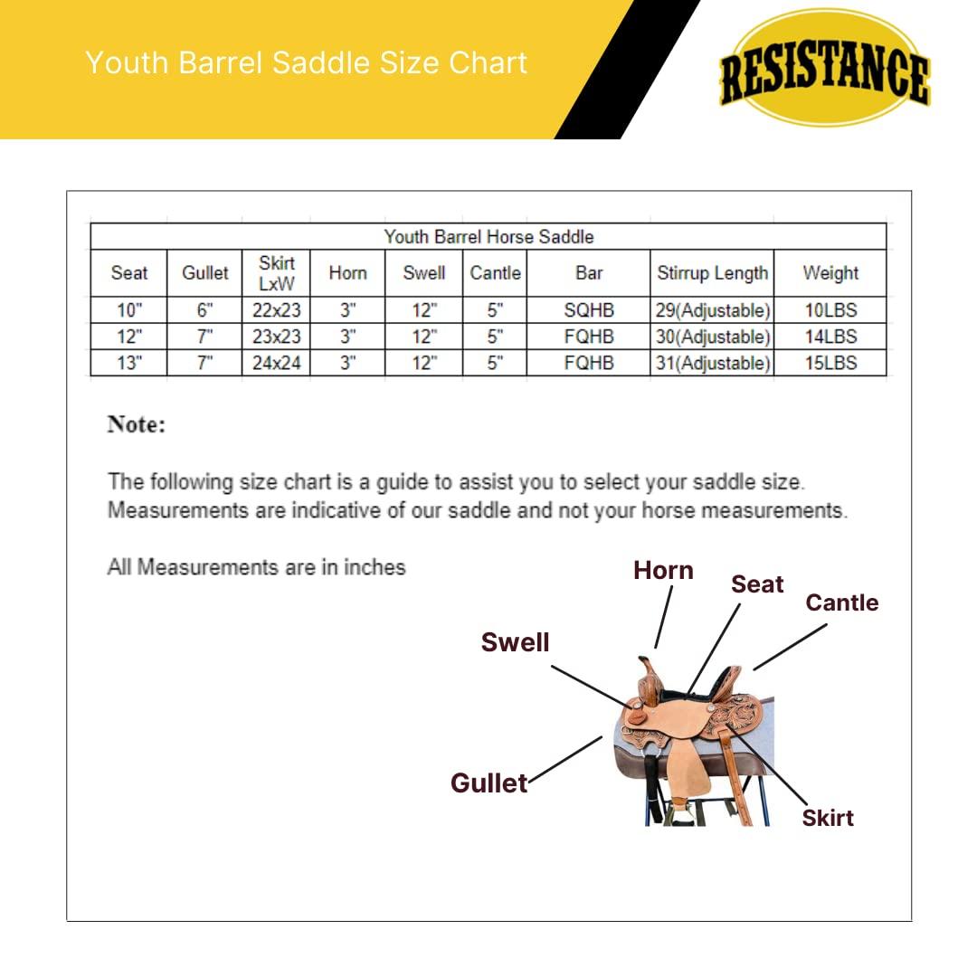 RESISTANCE RESISTANCE Western Kids Horse Barrel Saddle for Horse Riding, Western Youth Child Genuine Leather Saddle Floral Tooled Trail Saddle with Silver Conchos (Purple, 10")