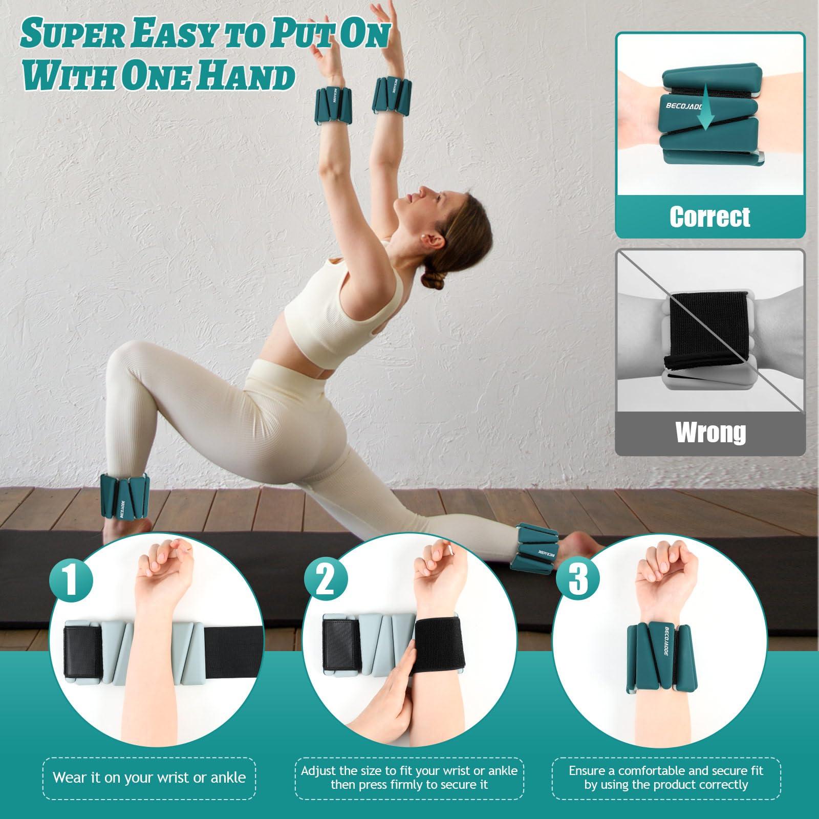 BECOJADDE BECOJADDE Wrist Ankle Weights Adjustable Training Intensity for Strength Training Walking Running Yoga Pilates Jogging for Women Men Set of 2 (2 lb Each), Pewter Deep Emerald