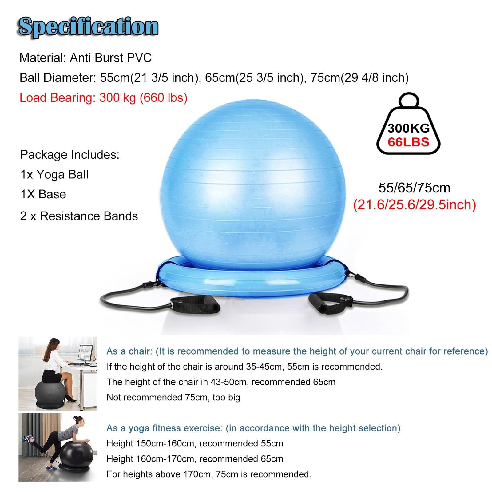 RENLXFI RENLXFI Large Yoga Ball Chair for Sitting at Desk, Lightweight Birthing Ball/Stability Ball/Balance Ball Seat Office Chair, Self-Standing Ergonomic Exercise Ball Chairs(Diameter 75cm(29 4/8 inch))