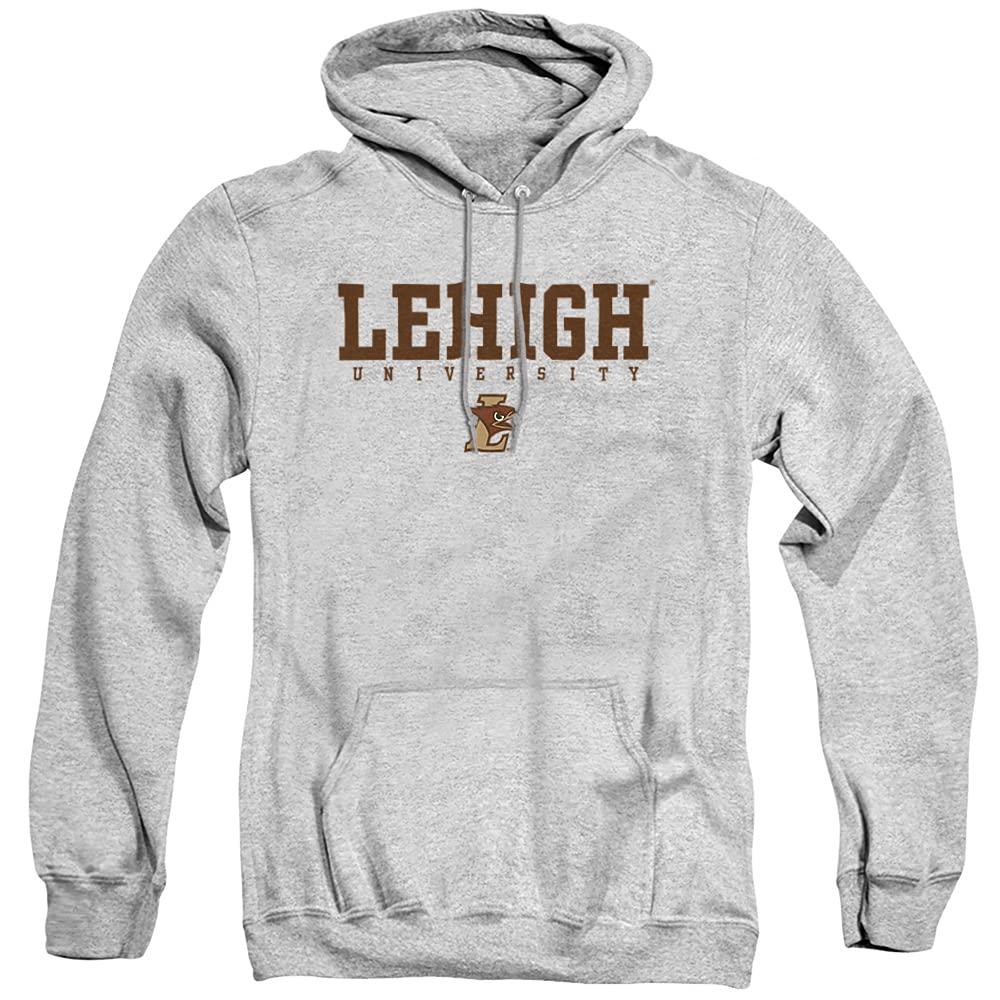 LOGOVISION Lehigh University Official Stacked Unisex Adult Pull-Over Hoodie, Lehigh University, Athletic Heather, Large