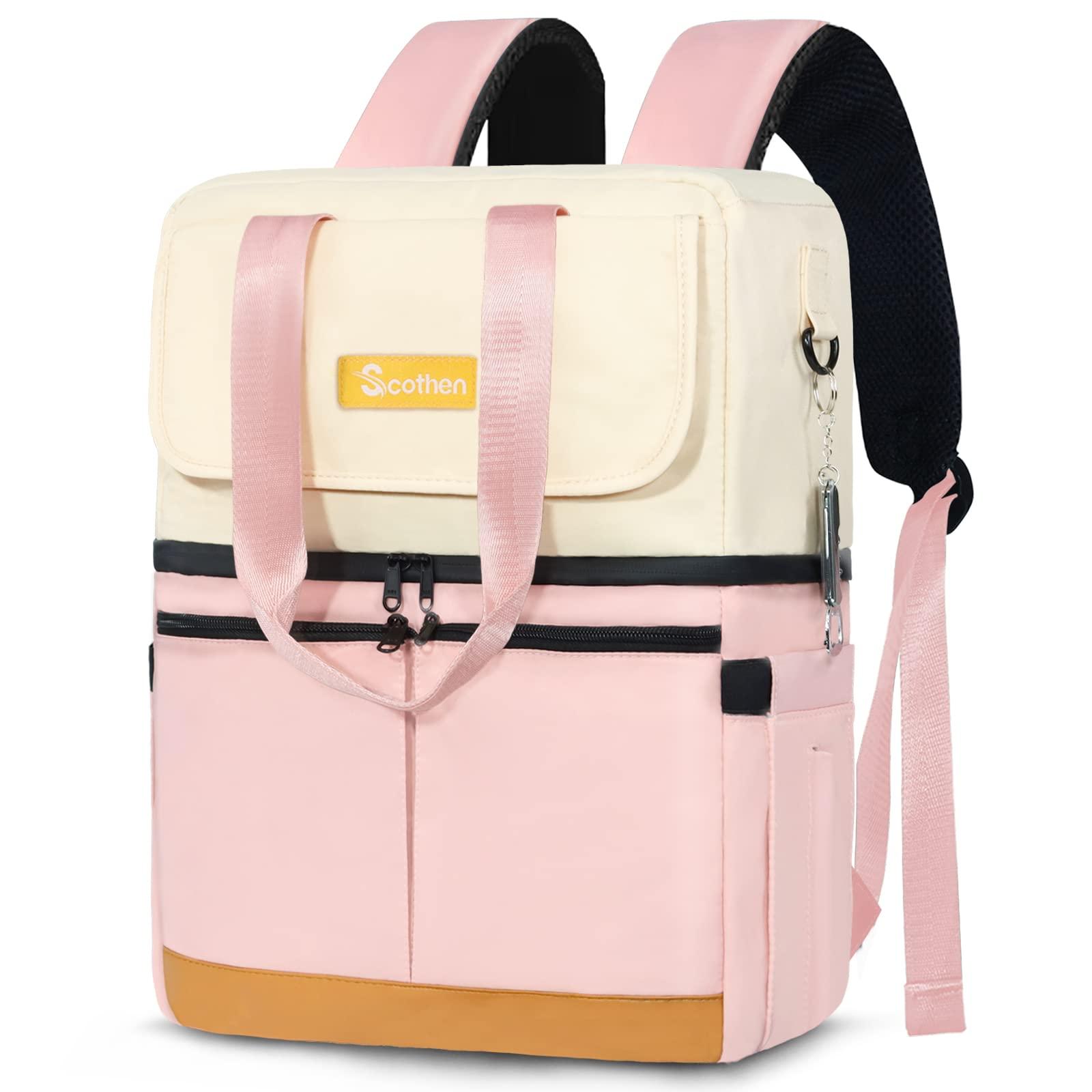 Scothen Scothen Backpack Cooler with Double Decker & 12 Ice Packs- Keeps 36 Cans Cold for Up to 8 Hours- Waterproof & Leak Proof Insulated Cooler Backpack- Stylish Cooler Bookbag for Women Travel Work Beach