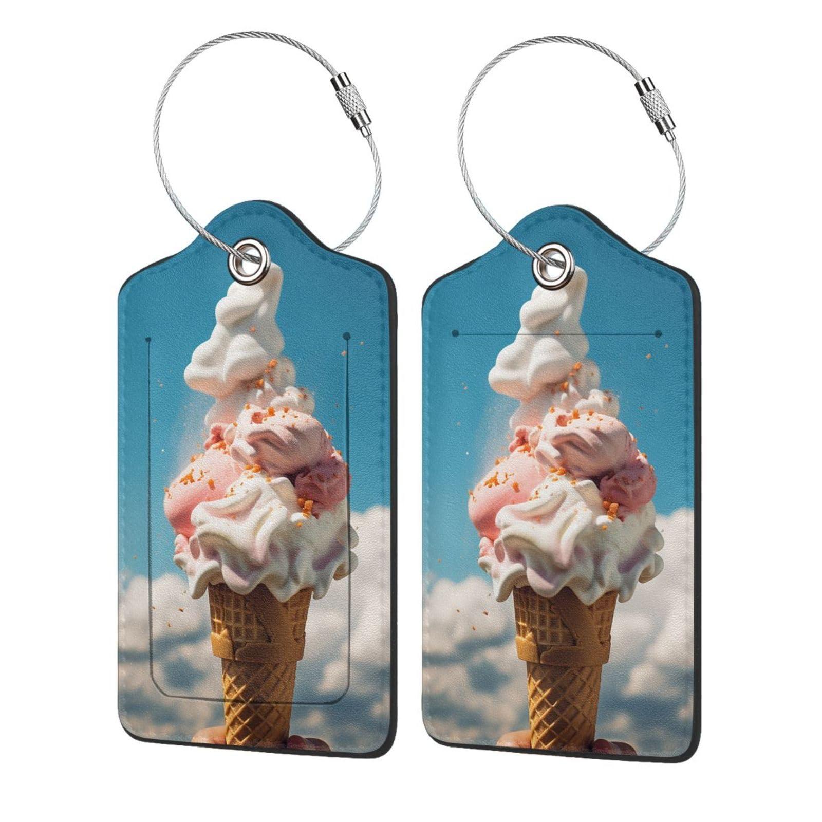 GFLFMXZW Leather Luggage Tags 4 PCS Luggage Tags for Suitcase Cloudy Ice Cream Luggage Tag with Privacy Cover Leather Name ID Label Suitcase Tags Suitcase Labels Suitcase Tag for Travel Bags