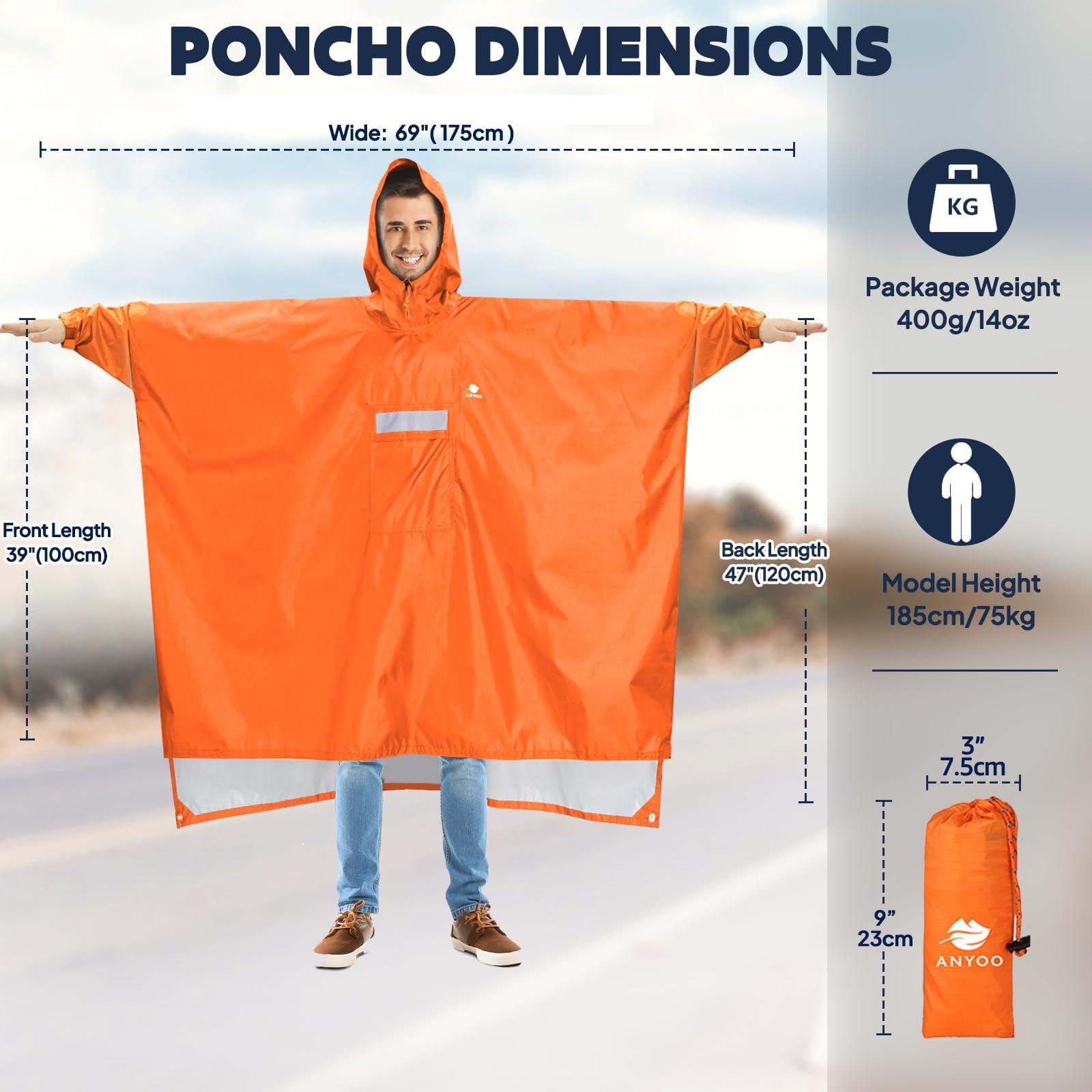 ANYOO ANYOO Hooded Rain Poncho for Adults with Pocket, Waterproof Lightweight Rain Coats for Men Women Reusable Rain Jacket for Emergency Camping Outdoor Activities