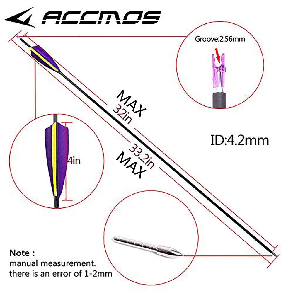 ACCMOS 350 Spine Arrow for 80 Lb Compound Bow 23 Inch Arrow Target Practice Arrow Hunting Arrow Carbon Arrows Adult Youth Archery Indoor Outdoor Shooting Bullet Tip 12pc