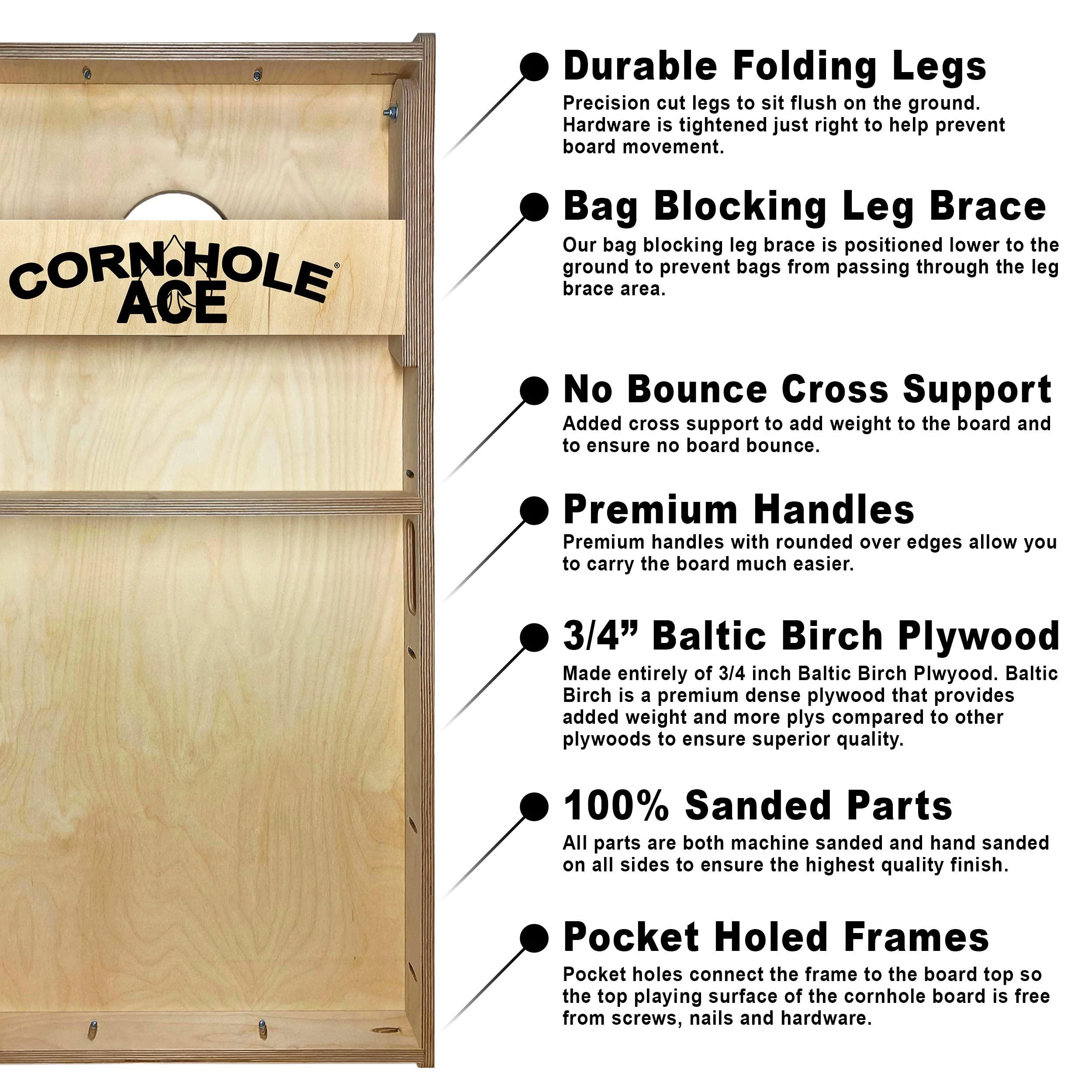 CornholeAce CornholeAce Unfinished Cornhole Boards - NO Poly - No Bounce! Pro Style, Made of Baltic Birch, Includes Handles, Made in USA, Professional Tournament ACE Pro Series