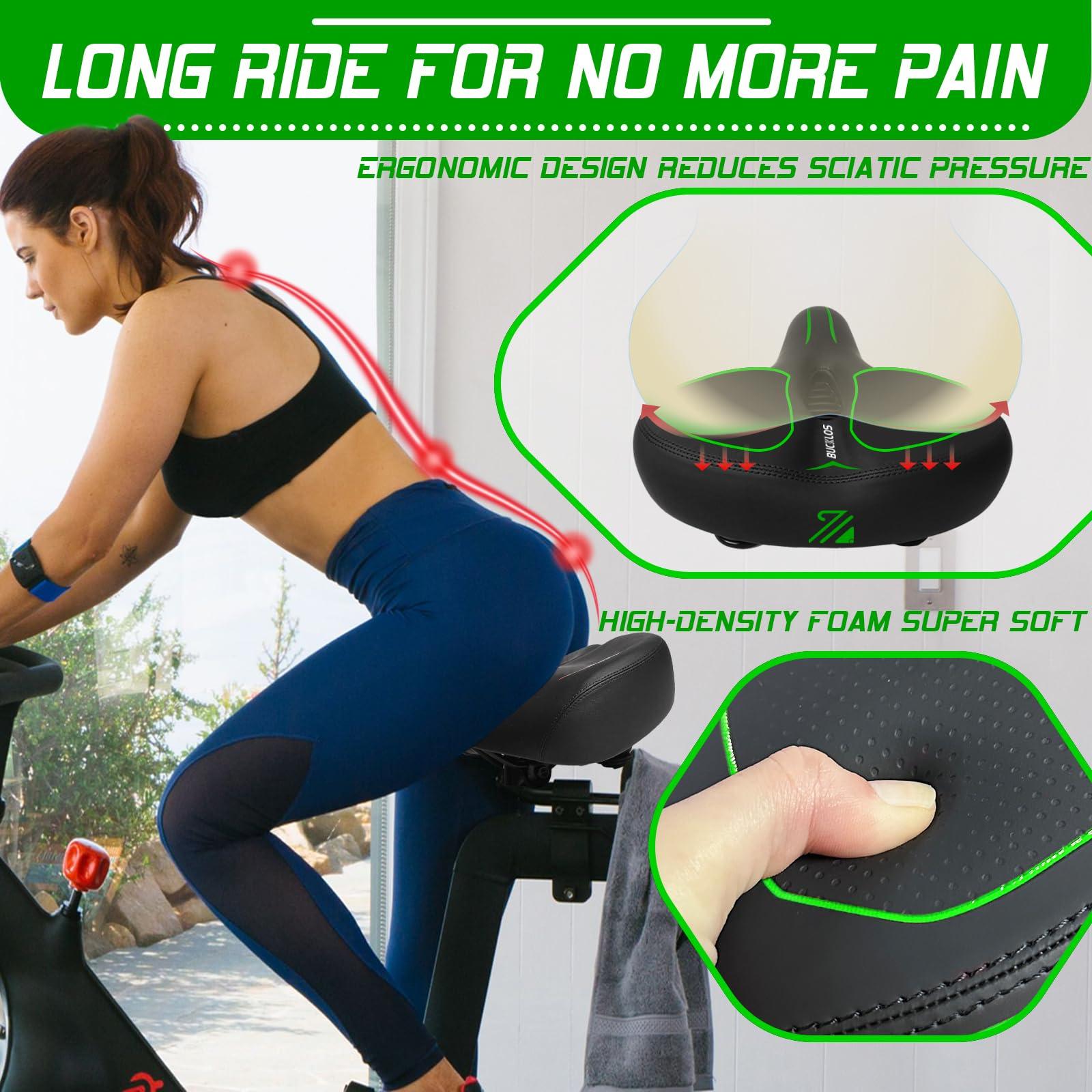 BUCKLOS BUCKLOS Extra Wide Comfort Bike Seat Cushion for Men Women - Bicycle Big Soft Foam Padded Seats for Exercise, Peloton, Ebike, Stationary, Spin Bike