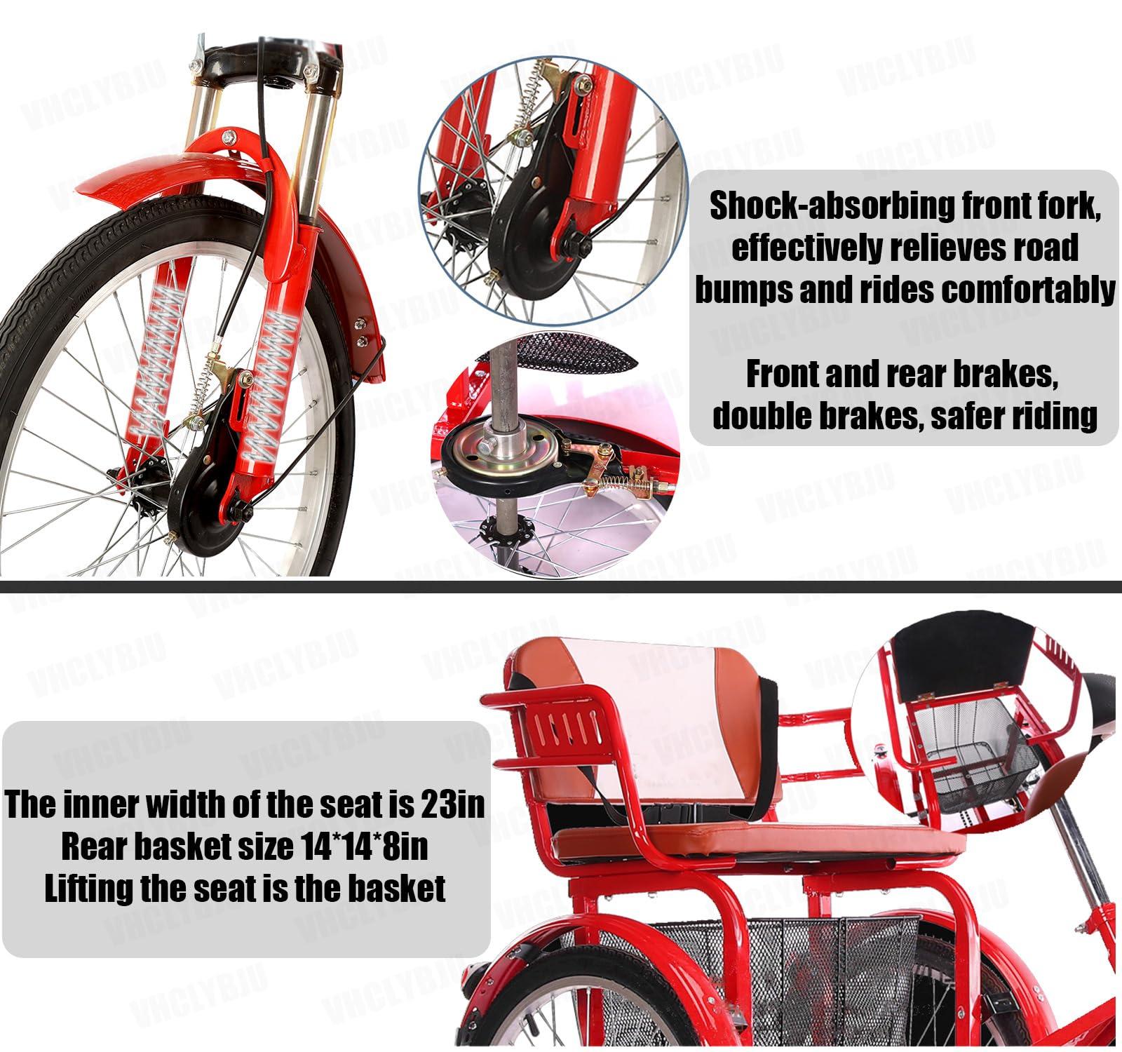 VHCLYBJU VHCLYBJU Adult Tricycle Folding 3 Wheel Bike for Women 20 inch Adult Tricycle with Child seat Trike Large Vegetable Basket Adult Tricycle Bicycle Shock-Absorbing Fork 3 Rounds for Seniors (Black)