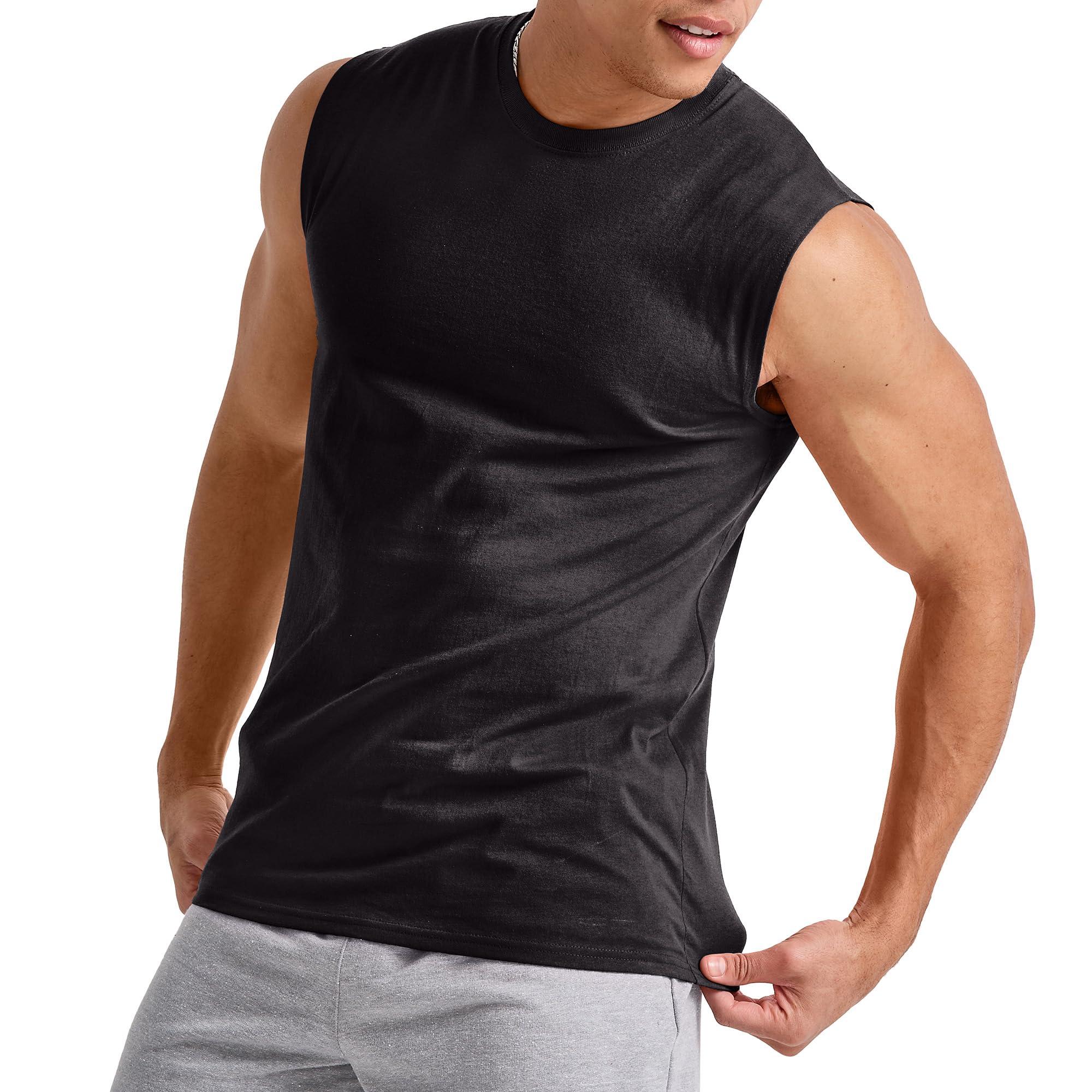 Hanes Hanes Men's Essentials Midweight T Pack, Cotton Muscle Tank Shirts, 3-Pack, Black