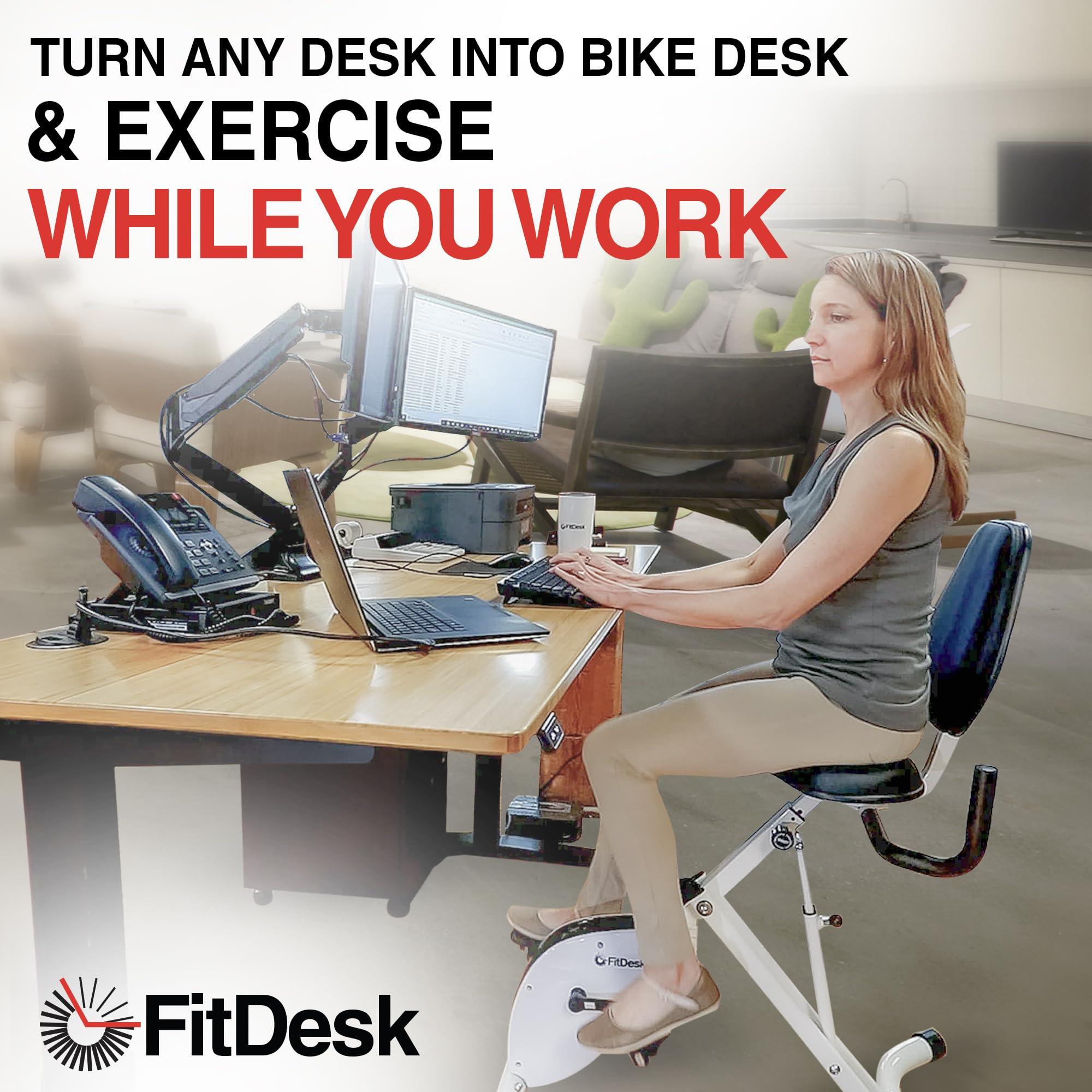 FitDesk FitDesk Standing Desk Bike Height Adjustable Exercise Bike with 8 Resistance Levels, Digital Performance Meter, Foldable, Supports Up to 242 lbs, Indoor Cycling Machine for Home and Office Use, White