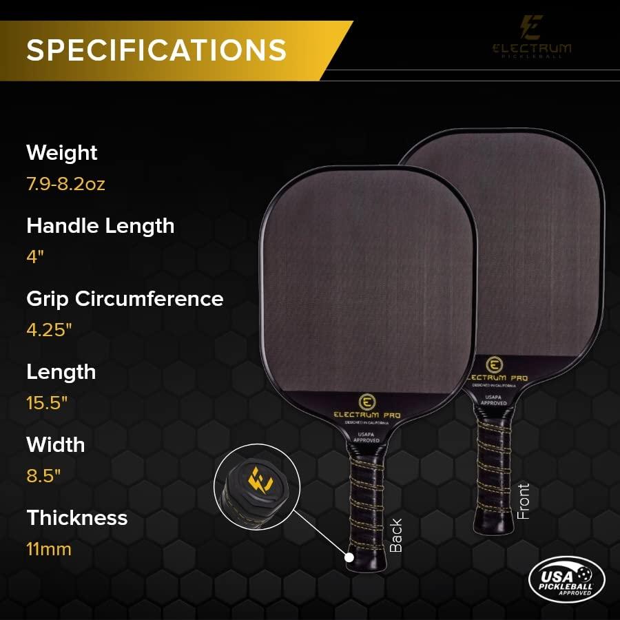 Electrum Pickleball Electrum Pro Paddle - Electrum Pickleball - USAPA Approved | Carbon Fiber Surface | Polypropylene Honeycomb Core | Best Paddle for Spin and Power | Lightweight