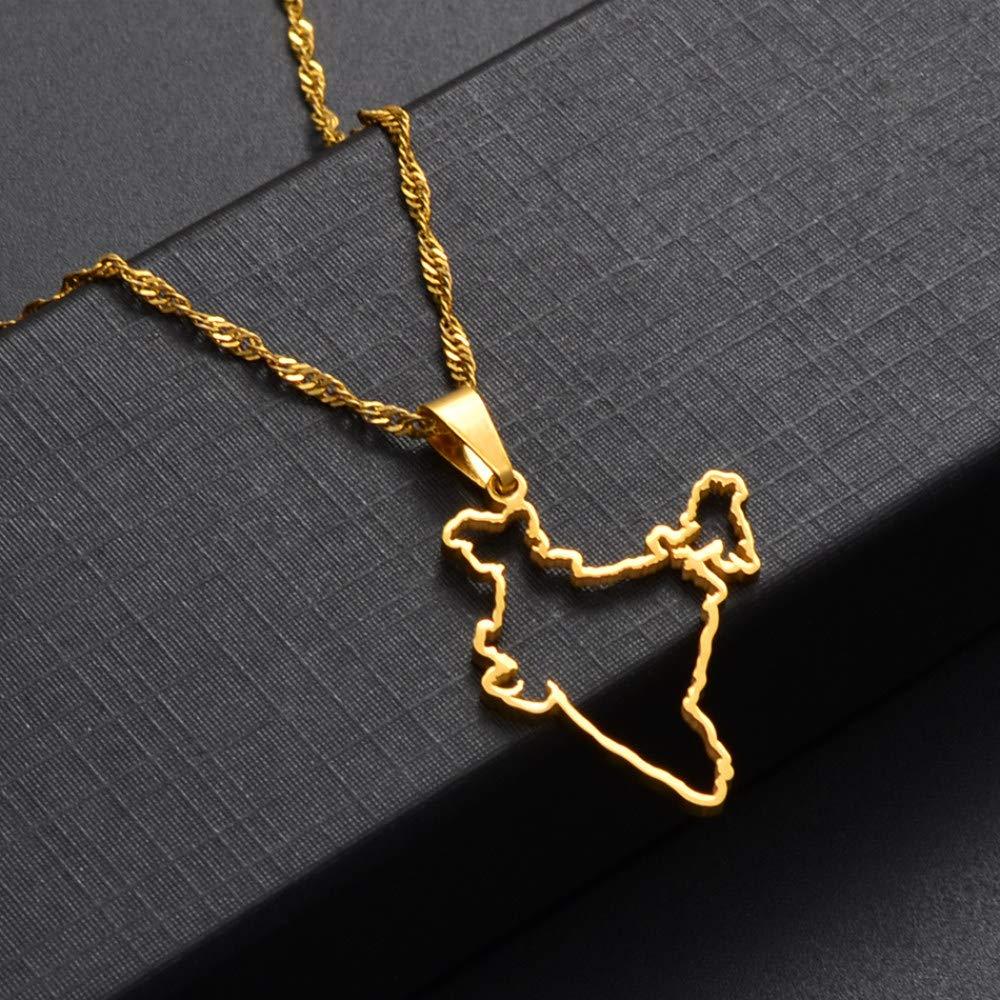 Dan CECE KELE Map Pendant Necklace - India Map Necklace for Unisex Jewelry, Indian Hollow Out Map Pendant Party Dress Accessories Ethnic Style, Charm Patriotic Personalized Symbol Necklace Gift,Gold,60Cm Chain