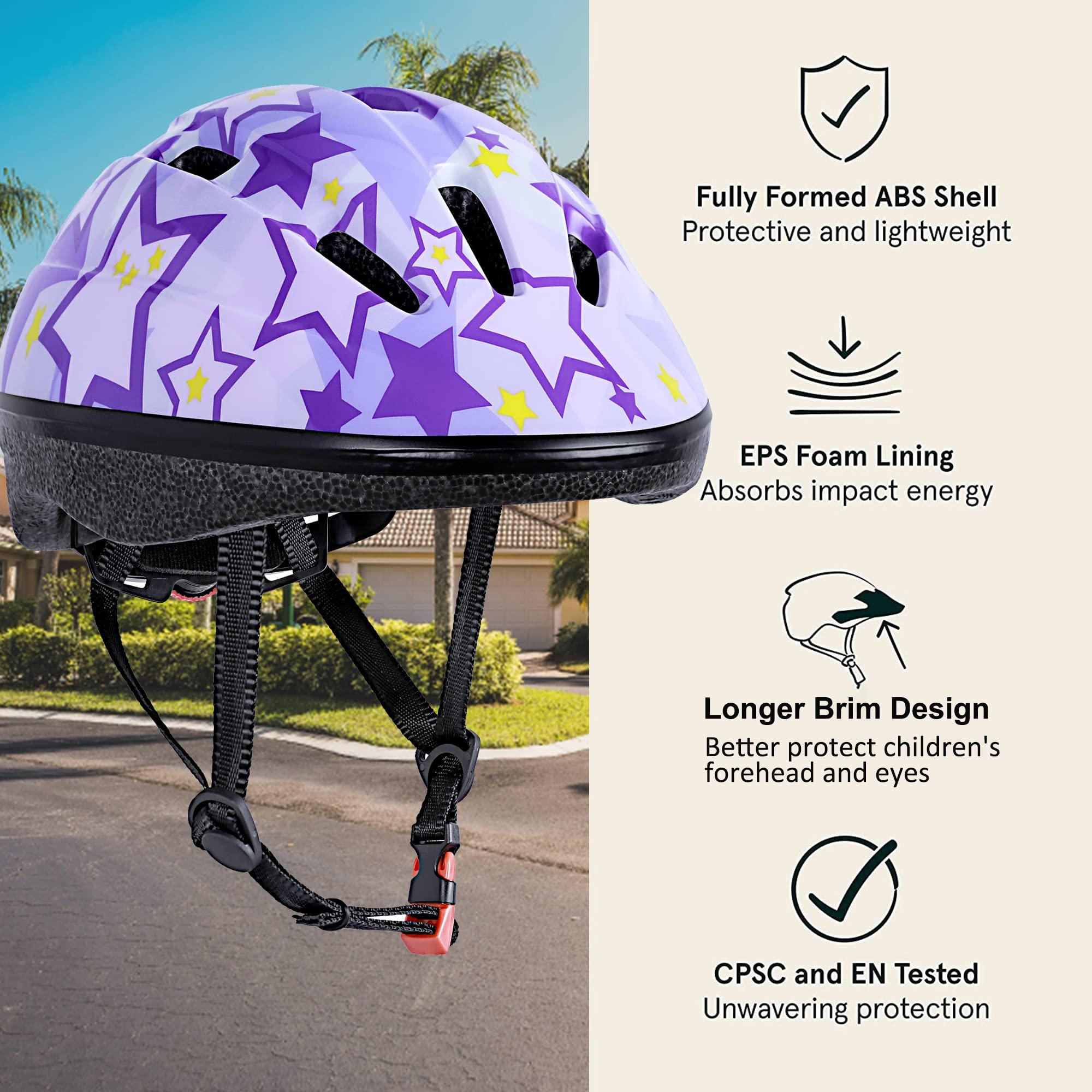 Asslen Asslen Kids Bike Helmet Suitable for Ages 3-8 Years Boys Girls, Adjustable Toddler Helmet with Knee Elbow Pads Wrist Guards Sports Protective Gear Set for Bike Bicycle Skateboard Scooter-Purple