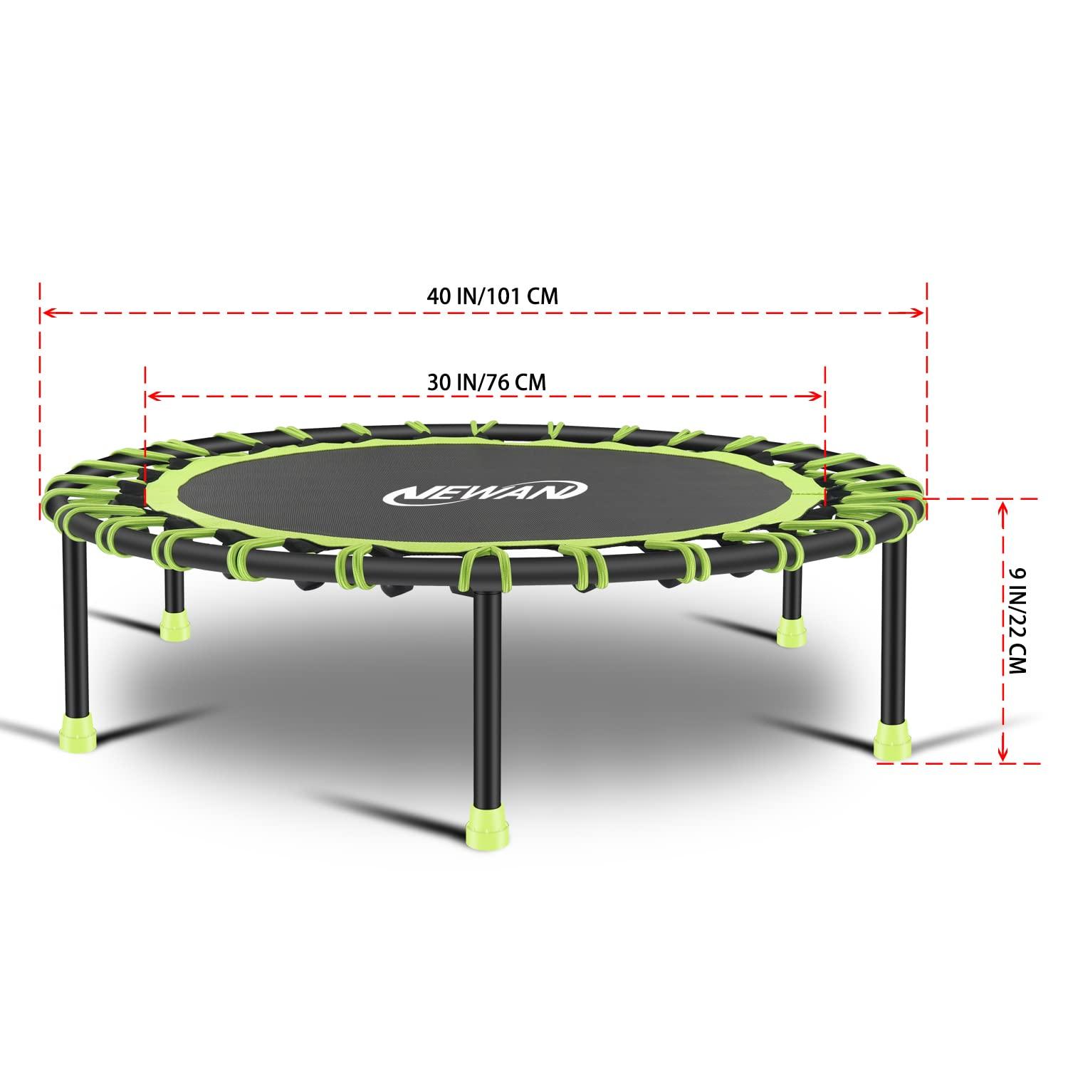 NEWAN Newan 40'' Silent Fitness Mini Trampoline - Indoor Rebounder for Adults - Best Urban Cardio Jump Fitness Workout Trainer, Covered Bungee Rope System - Max Limit 330 lbs