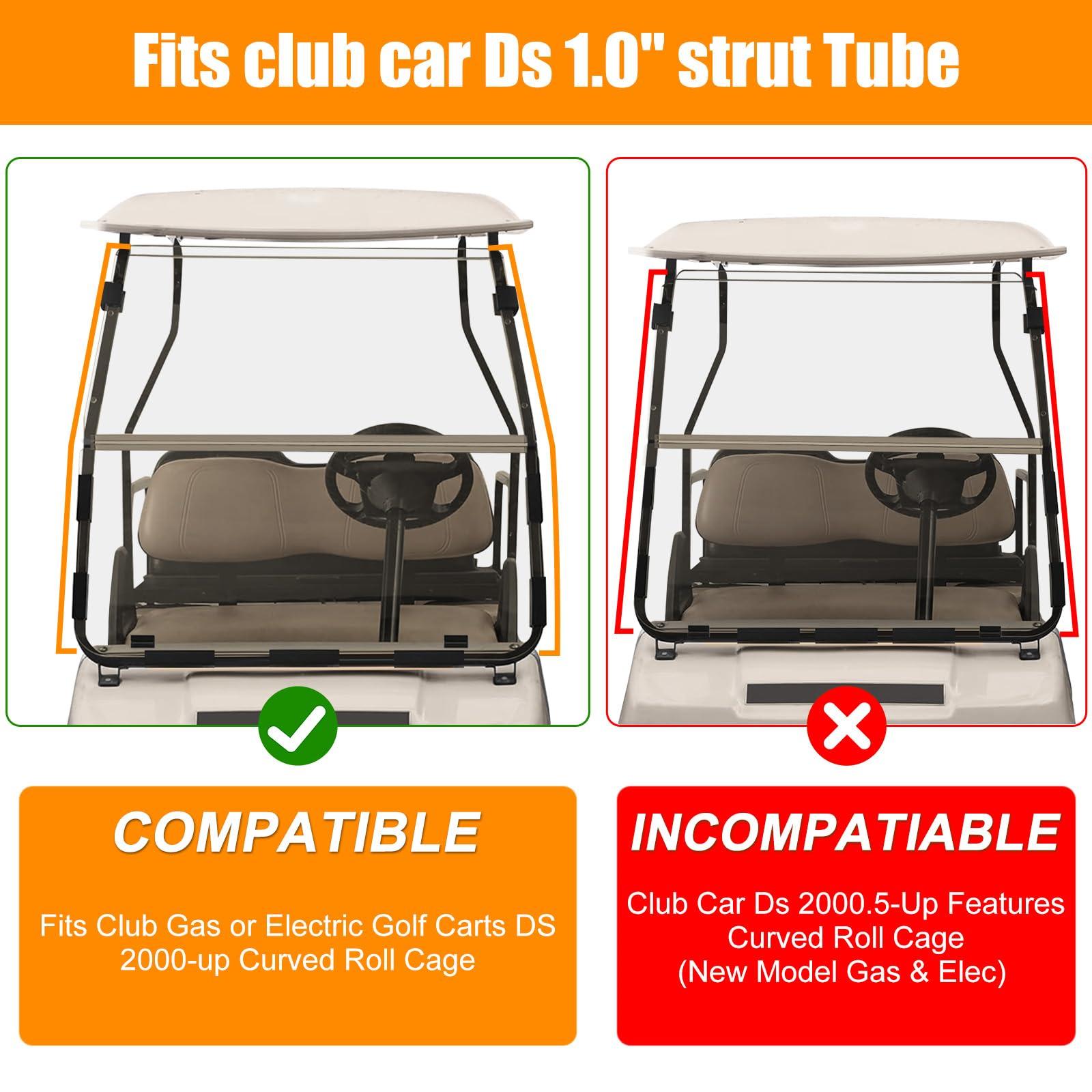 RIZINKART Golf Cart Windshield for Club Car DS Gas or Electric (2000-UP Models), Foldable Clear Impact Resistant Club Car Windshield for Golf Cart Fit 1 Inch Square Strut Window Frame (Clear)