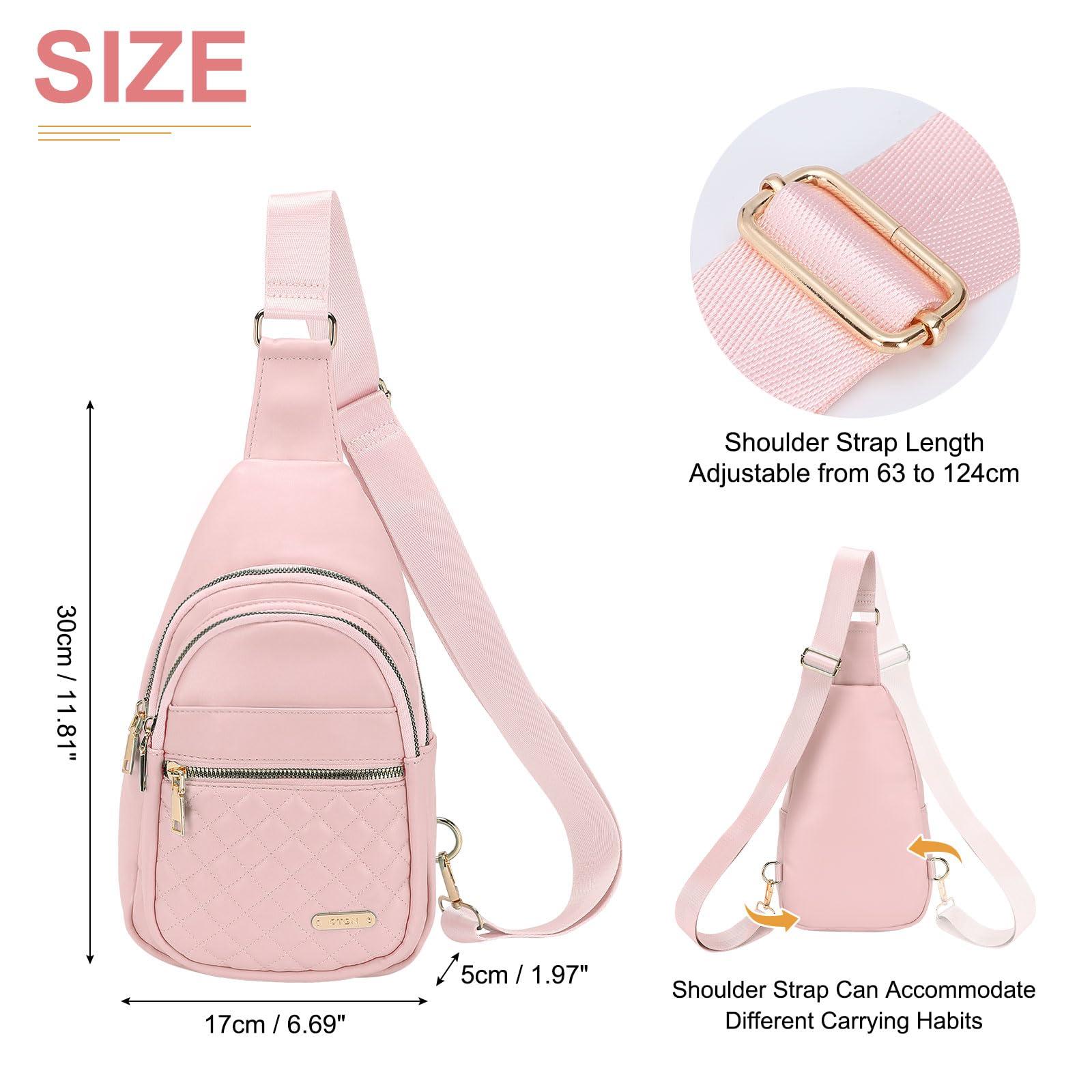 DTGN DTGN PU Leather Small Sling Bag Mini Crossbody Backpack Daypack - 7.9" Good for Hiking Travel Running Cycling Sports - Pink