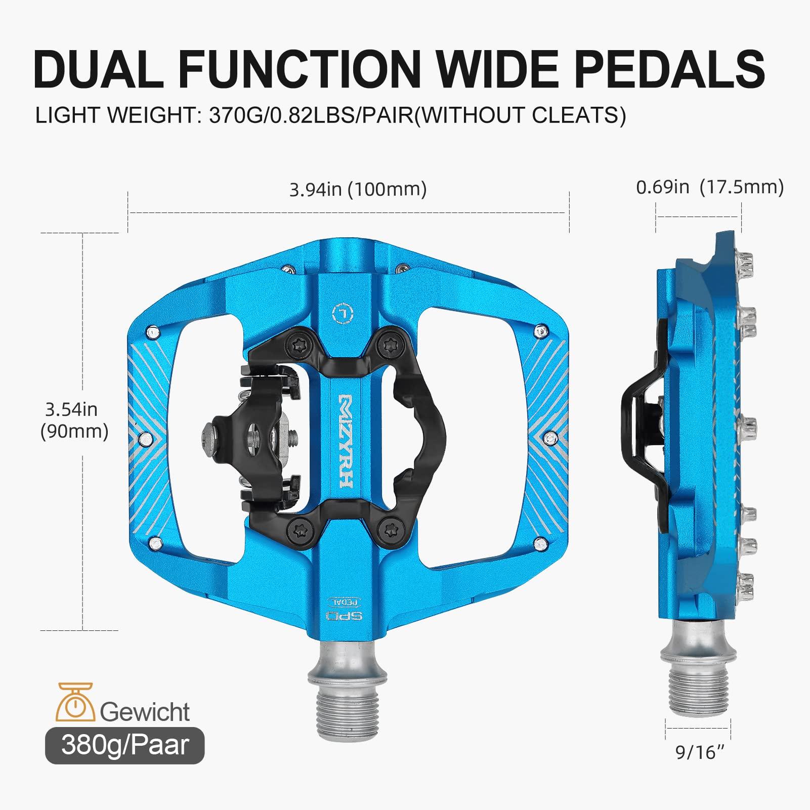 MZYRH MZYRH Pedal,MTB Mountain Bike Pedals Compatible with Dual Function Sealed Clipless Aluminum 9/16" Bicycle Flat Platform with Cleats for Road, MTB (Blue)