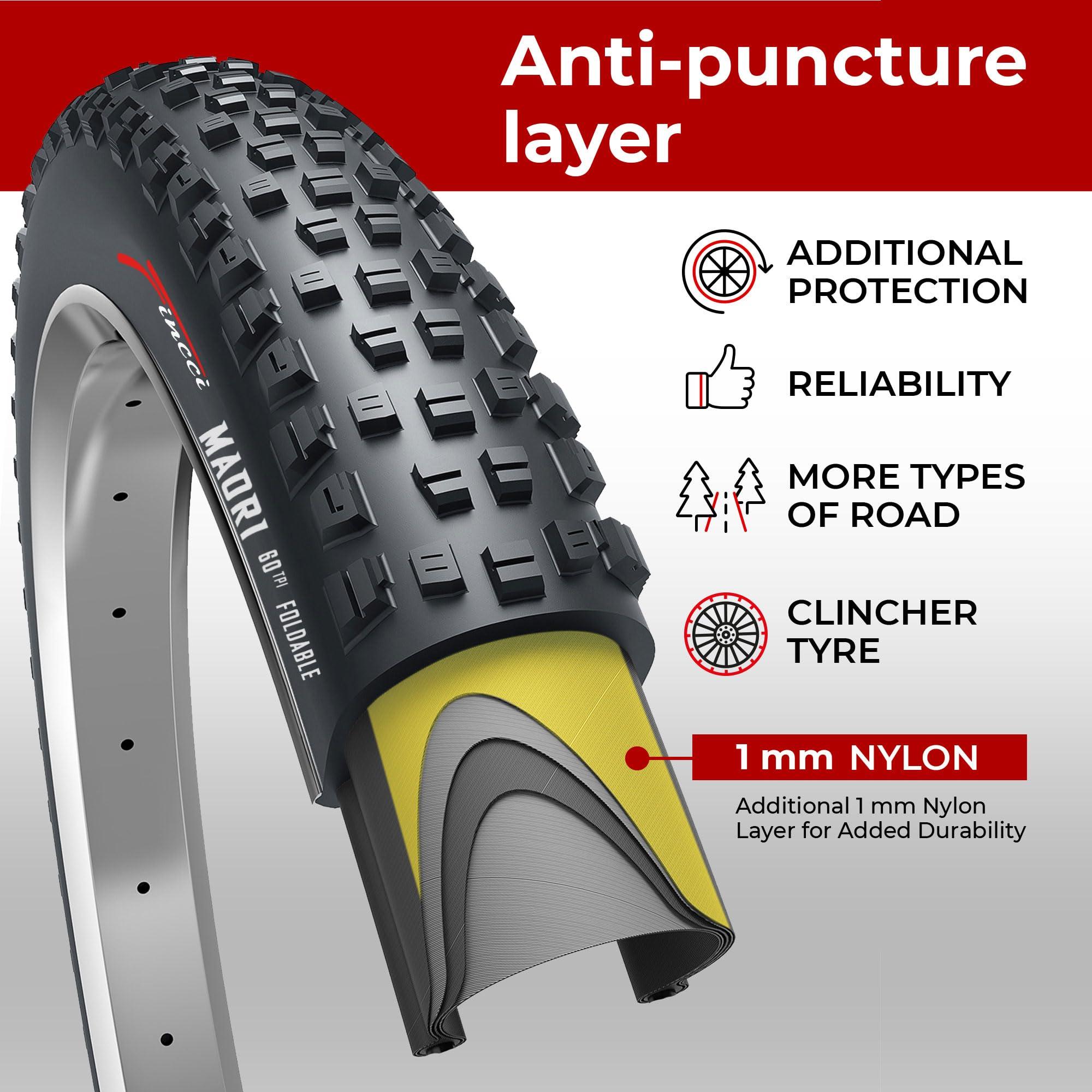 Fincci Fincci Maori Pair 27.5 x 2.35 Foldable Mountain Bike Tire 60-584 60 TPI with Nylon Protection for Mountain Enduro MTB Hybrid Bicycle - Pack of 2 27.5x2.35 Inch Tires
