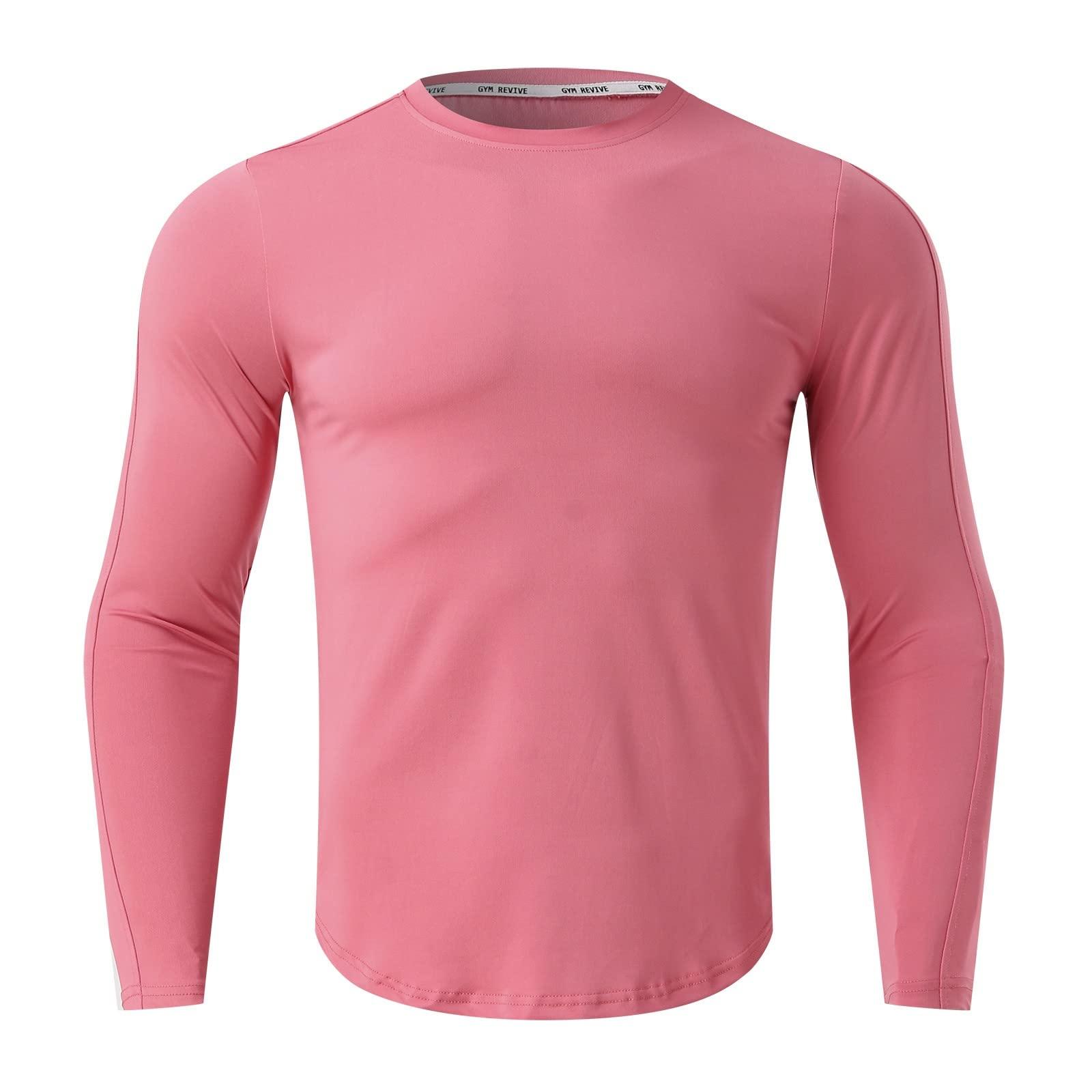 NineFit Basics Men's Athletic Long Sleeve Compression Shirts Mens Base Layer Athletic Workout Shirt Compression Shirts Sport T Shirts(Pink#02,L)