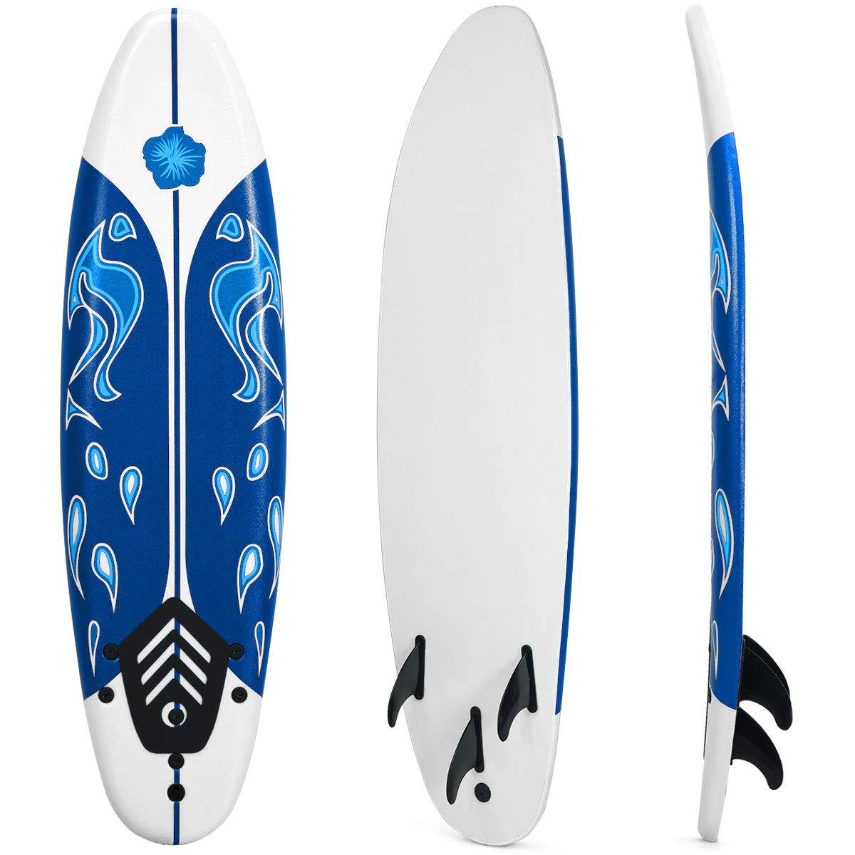 GYMAX GYMAX Surfboard, 6FT Stand Up Paddle Board with Removable Fins & Safety Leash, Lightweight Non-Slip Paddle Board for Teenagers, Adult, Beginners (Daisy)