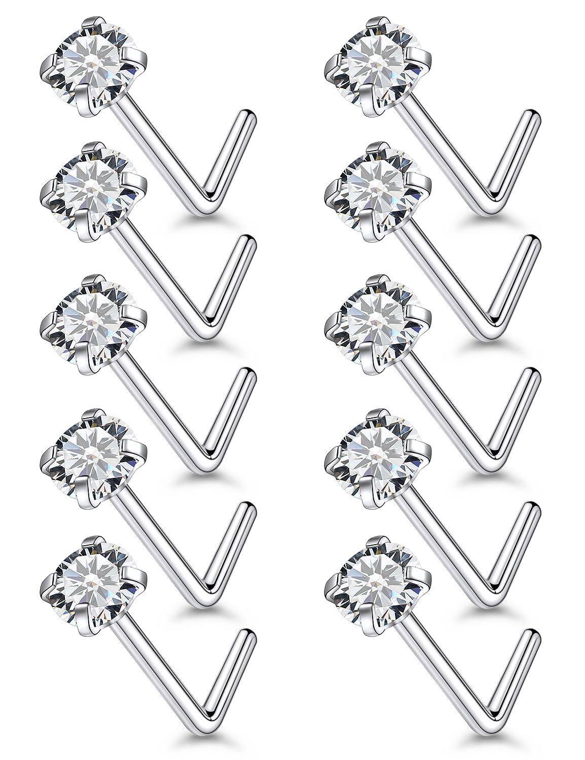 Gnznzko Gnznzko Nose Studs Nose Rings for Women 18G 20G 22G Corkscrew Nose Ring Stainless Steel G23 Titanium Nose Screw Studs Nose Rings Studs Surgical Steel Nostril Nose Piercing Jewelry for women, GN-0073