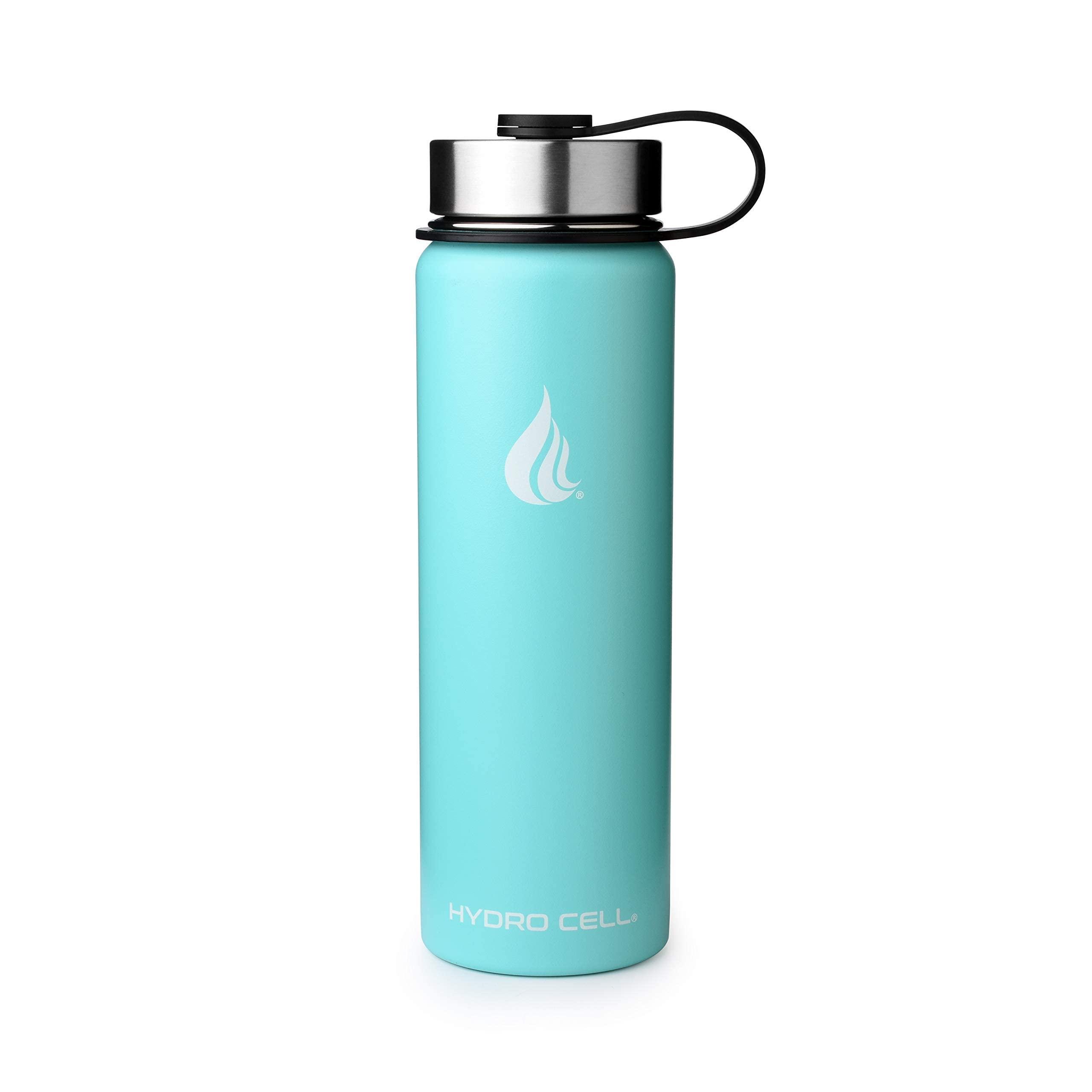 HYDRO CELL HYDRO CELL Stainless Steel Water Bottle w/Straw & Wide Mouth Lids (Teal 24oz with Teal Protective Silicone Bottom Boot, Teal/White Paracord Handle and Teal Sports Cap w/Straw)