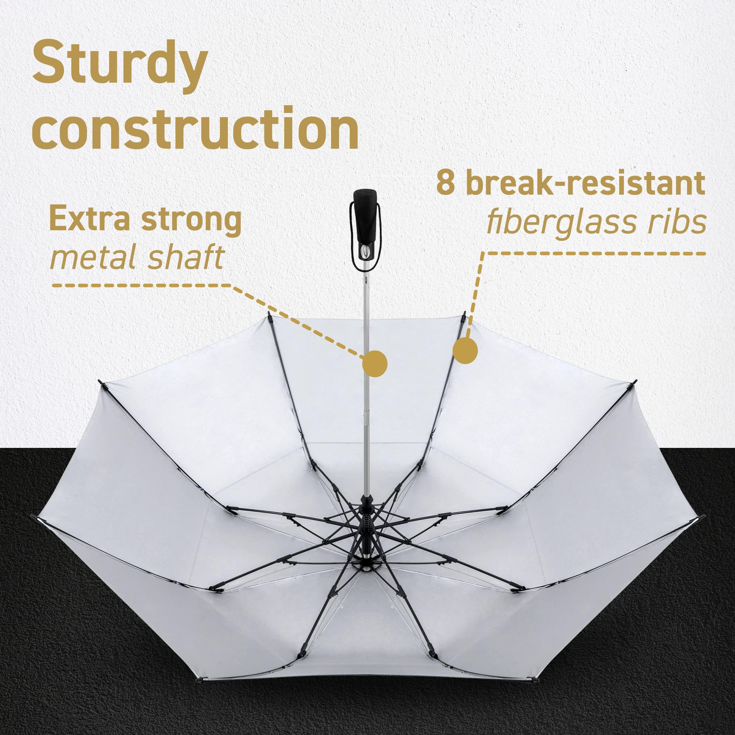 EEZ-Y EEZ-Y Golf Umbrella - 58 Inch Windproof Rain Umbrellas w/Double Canopy - Compact, Portable & Break Resistant for Travel Black