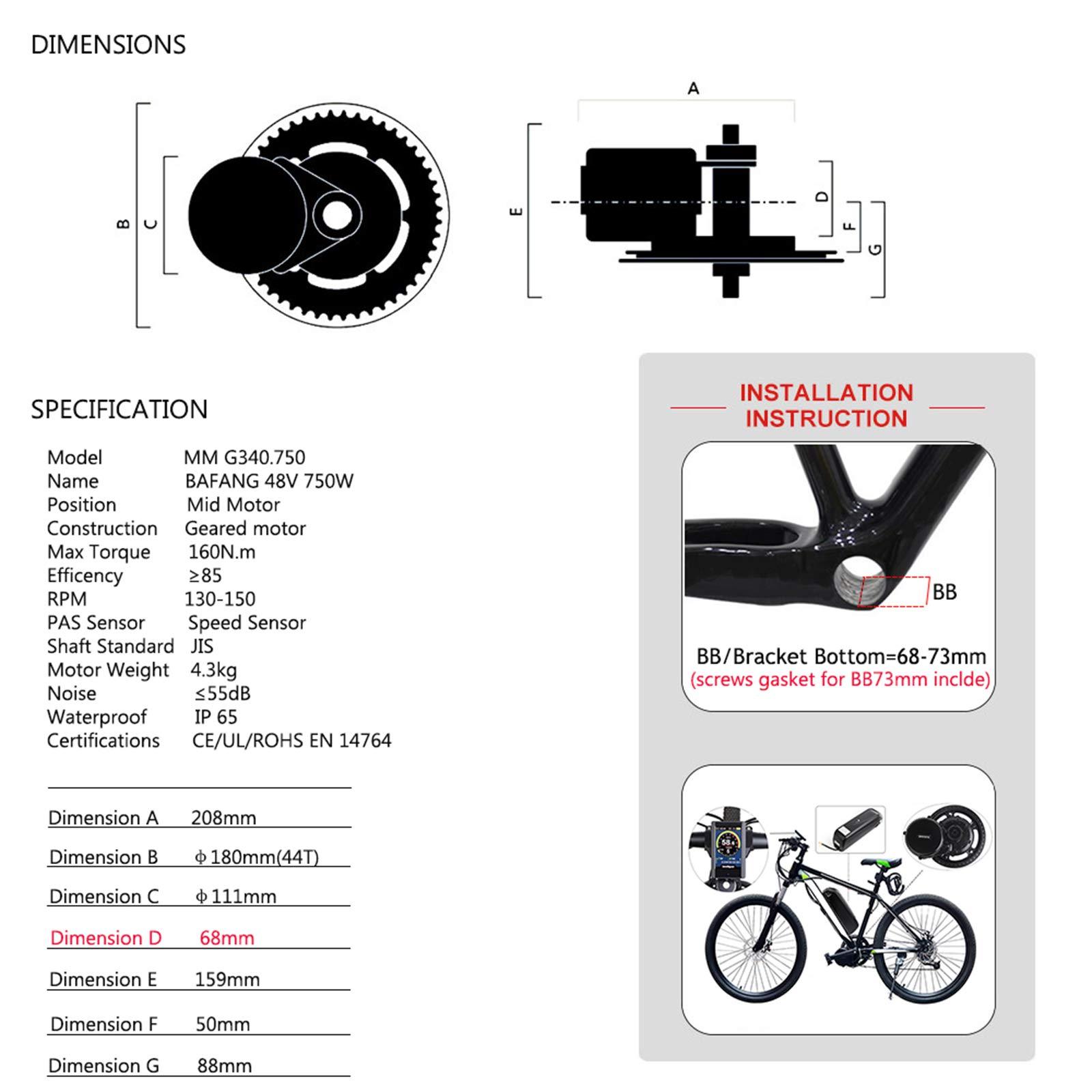 BAFANG BAFANG 48V 750W Mid Drive Electric Bike Conversion Kit with HMI Display BBS02B 8FUN Mid Motor for Bike Kit with 48V Ebike Battery