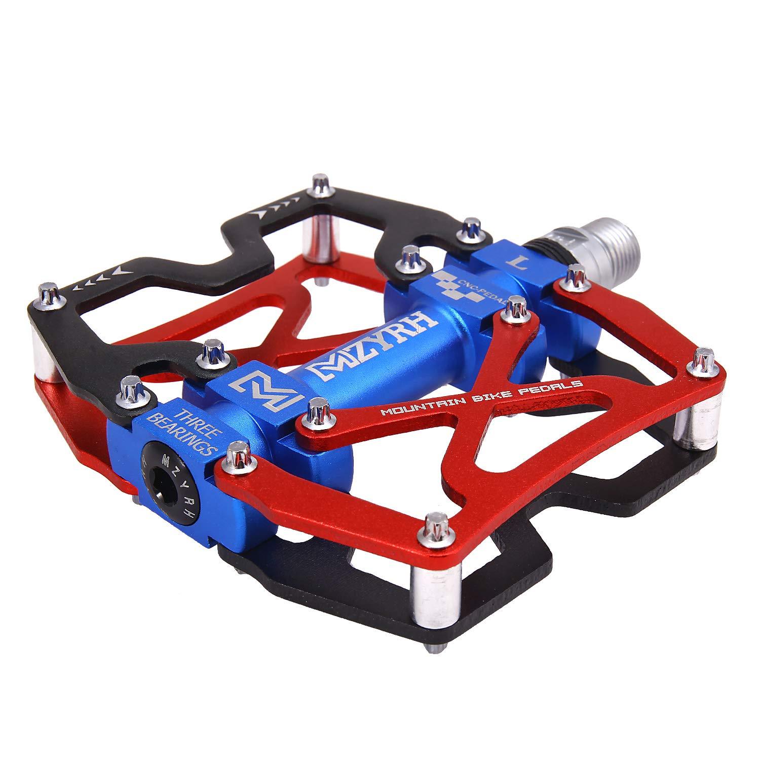 MZYRH MZYRH Mountain Bike Pedals, Ultra Strong Colorful CNC Machined 9/16" Cycling Sealed 3 Bearing Pedals(Red Blue Black 3 Bearings)
