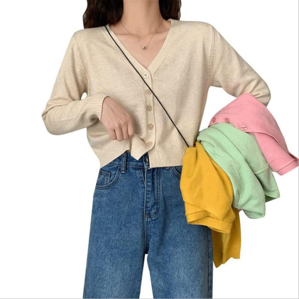 MIYAA MIYAA Womens Knit Cropped Cardigan Sweater Solid Color Knit Outwear Long Sleeve V-Neck Open Front Button Down Cardigan Lady L