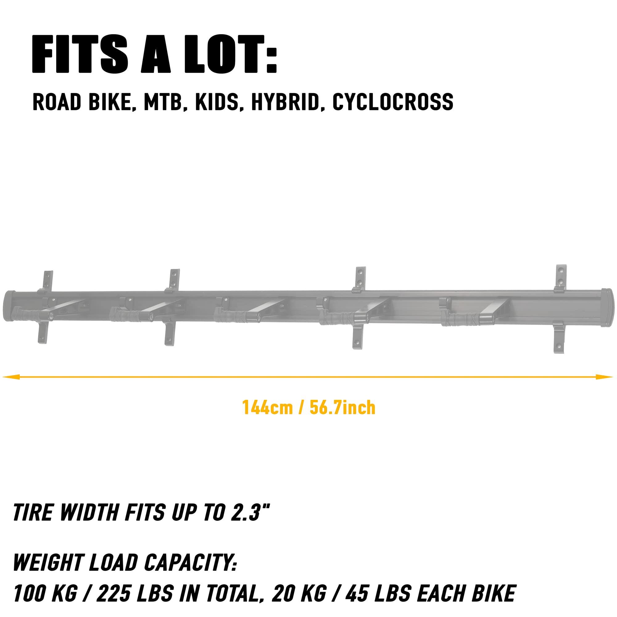 CyclingDeal CyclingDeal Bike Wall Mount Rack - Adjustable Indoor Outdoor Storage Vertical Cycling Hook Hanger Organiser - Safe & Secure for Storing MTB Road Bicycles in Garage or Home - Upgraded 5 Bikes