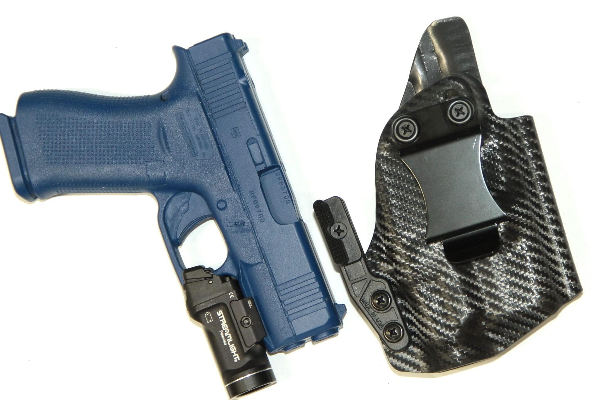 NineFit Basics REVKEL Custom Kydex Molded IWB Holster Compatible with Sig Sauer P365X Macro w/Streamlight TLR7 SUB with Modwing Claw. Left Hand Draw. Black Carbon Fiber, Hand Crafted in Texas, USA.