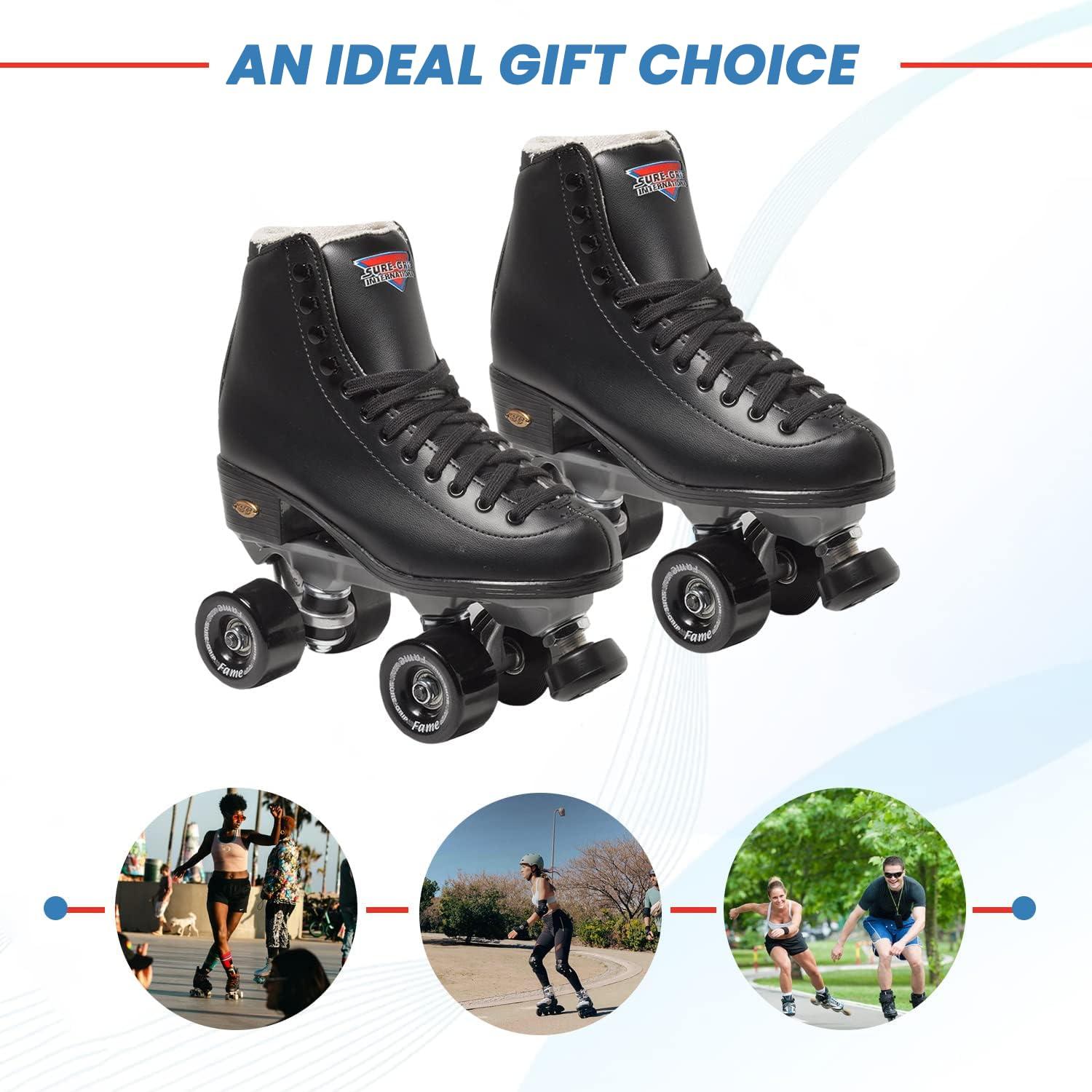 Sure-Grip Sure Grip Fame Men & Women Premium Roller Skates Black Leatherette | Stylish Skates for Indoors - Double Structure, Stronger Grip, Extra Long Laces - Suitable for Beginners