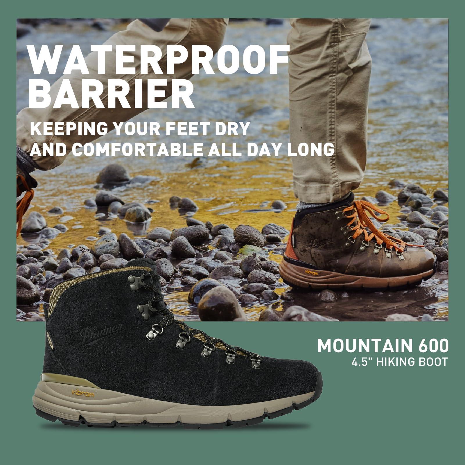 Danner Danner Mountain 600 Hiking Boots for Women - Waterproof, Durable Suede Upper, Breathable Lining, Triple-Density Footbed & Vibram Traction Outsole, Black/Khaki - 9.5 M