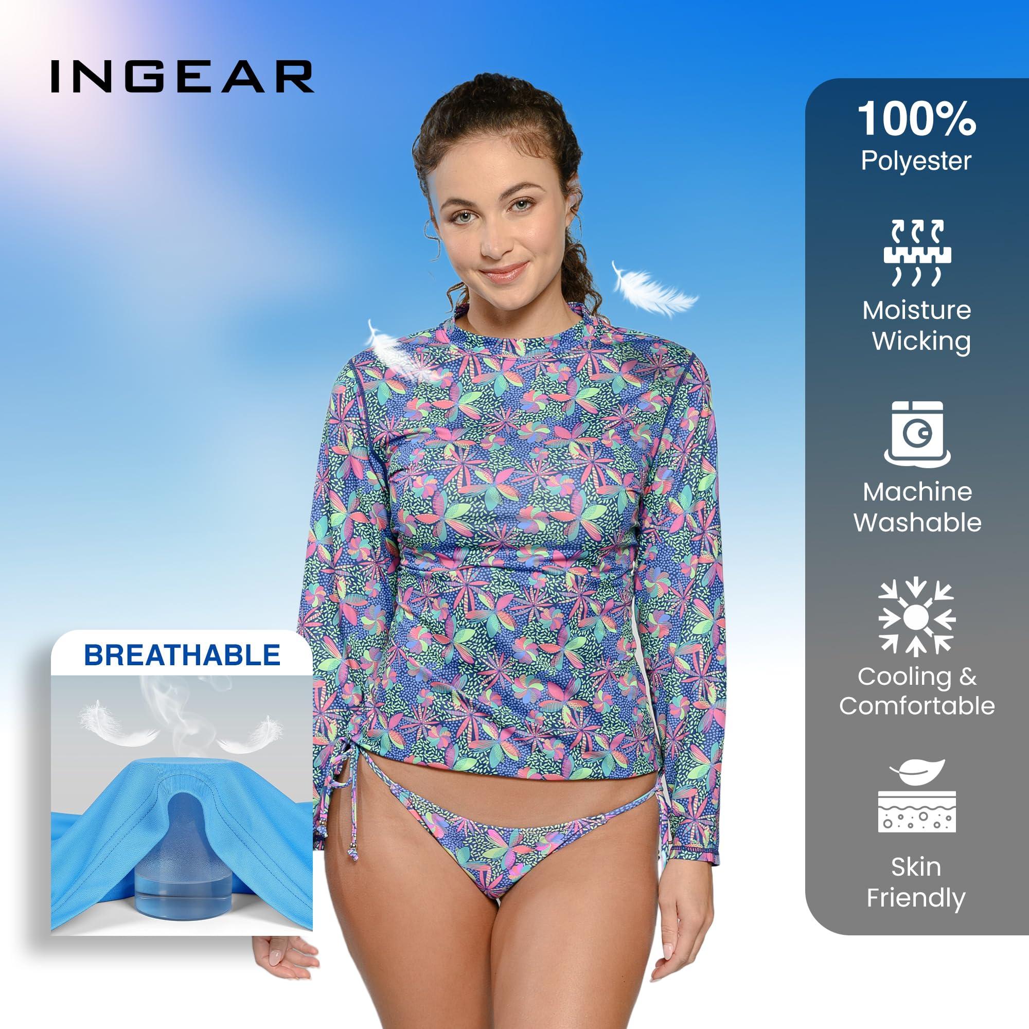 INGEAR INGEAR Women's Rash Guard Shirts UPF 50+ Swim Shirt for Sun Protection Running Shirt Lightweight Quick Dry Top Sizes S-XXL (Daisy Delight, Medium)