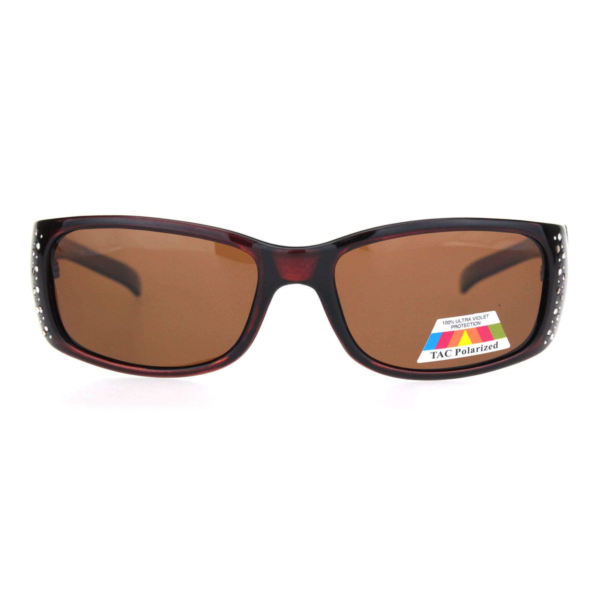 SA106 SA106 Womens Rhinestone Anti-glare Polarized Chic Narrow Rectangular Sunglasses All Brown