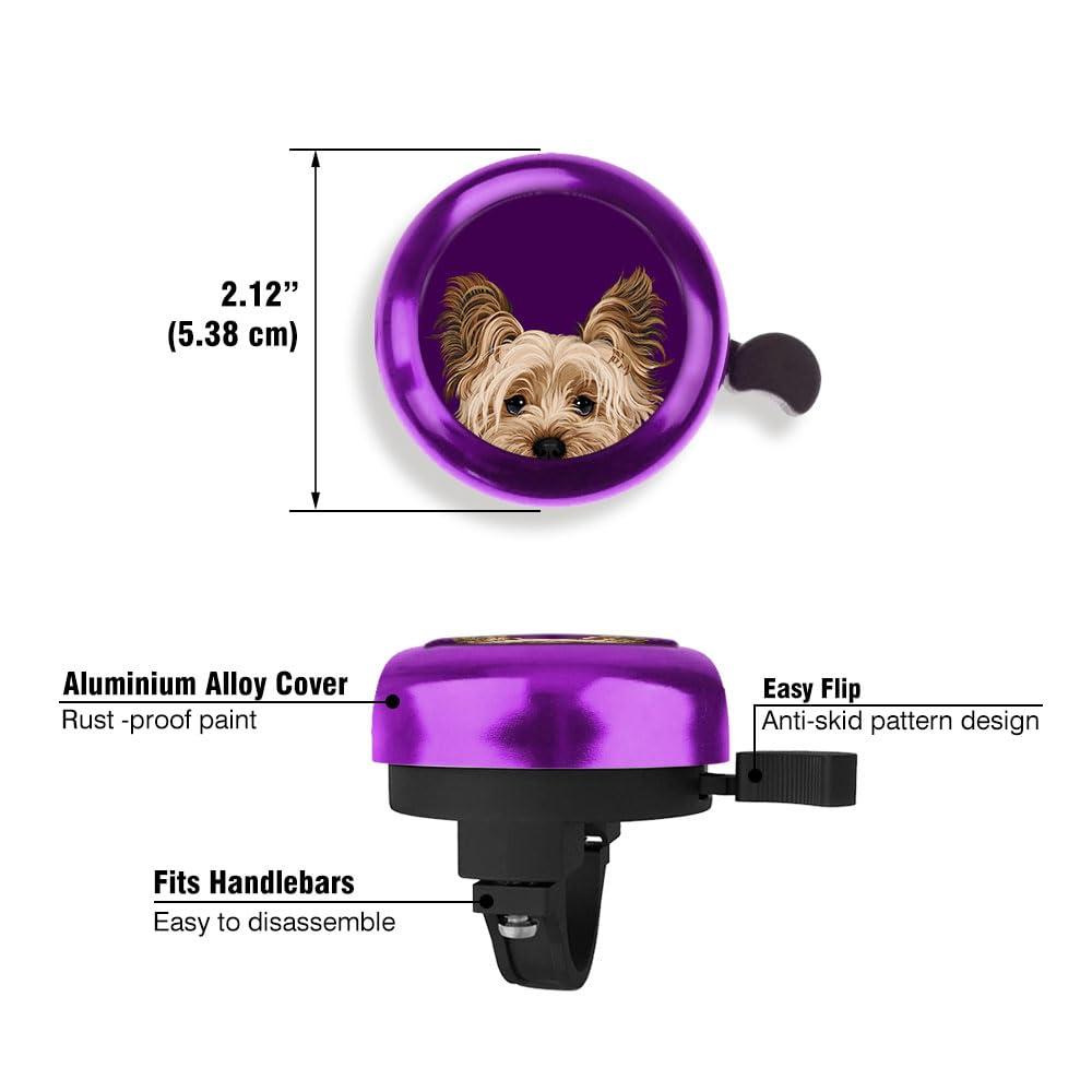 WIRESTER WIRESTER Purple Aluminum Round Bike Bell, Classic Ring Bicycle Bell, Bike Accessories Bell Ring for Adults Kids Girls Boys - Yorkshire Terrier Dog