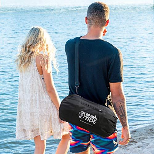 BRAWNTIDE BRAWNTIDE Large Outdoor Waterproof Blanket - Thick Tartan Plaid Fleece, Warm, Windproof, Sandproof, Ideal for Camping, Parks, Grass, Hiking, Travel, Includes Stuff Sack, Shoulder Strap (Plaid Blue)