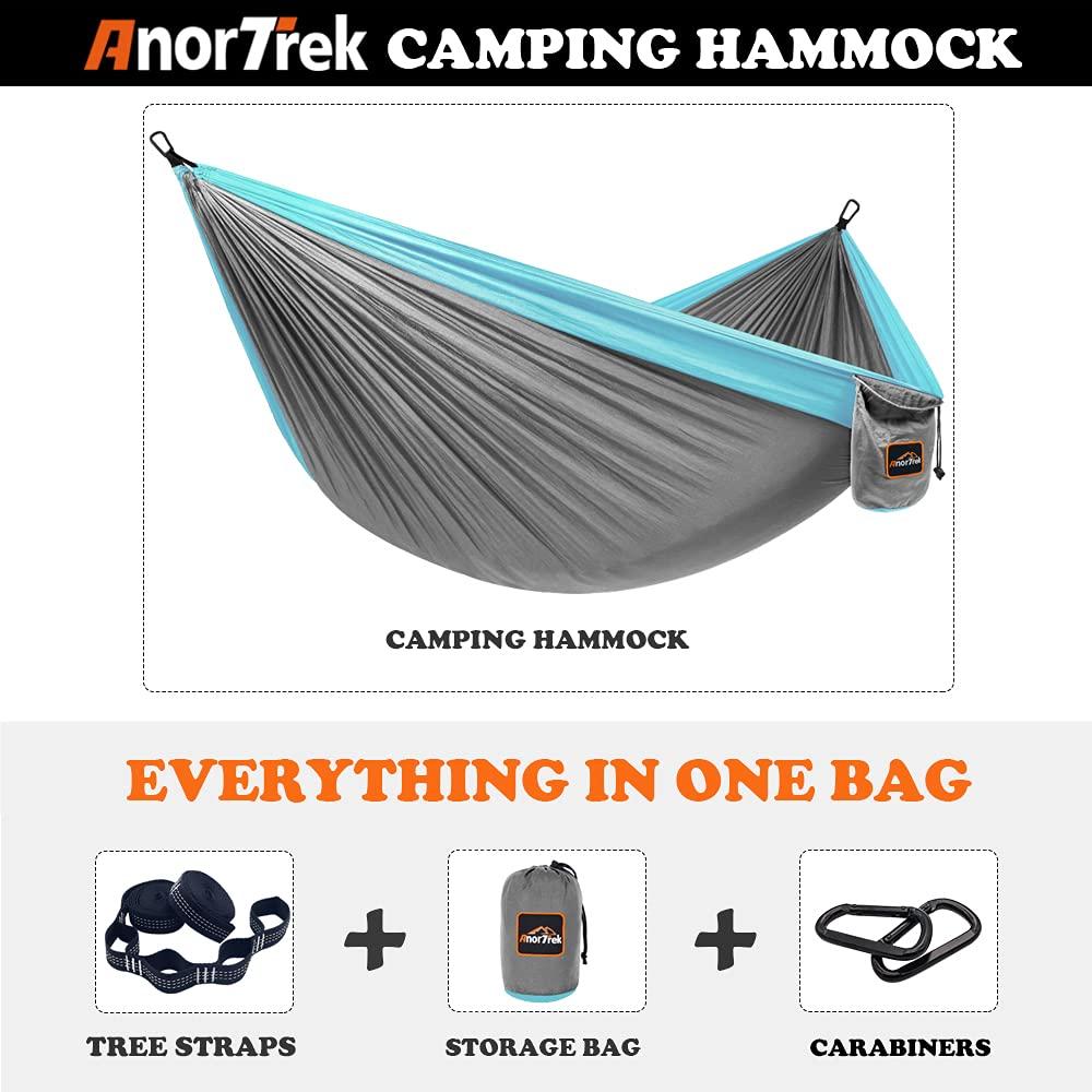 AnorTrek AnorTrek Camping Hammock, Super Lightweight Portable Parachute Hammock with Two Tree Straps Single or Double Nylon Travel Tree Hammocks for Camping Backpacking Hiking