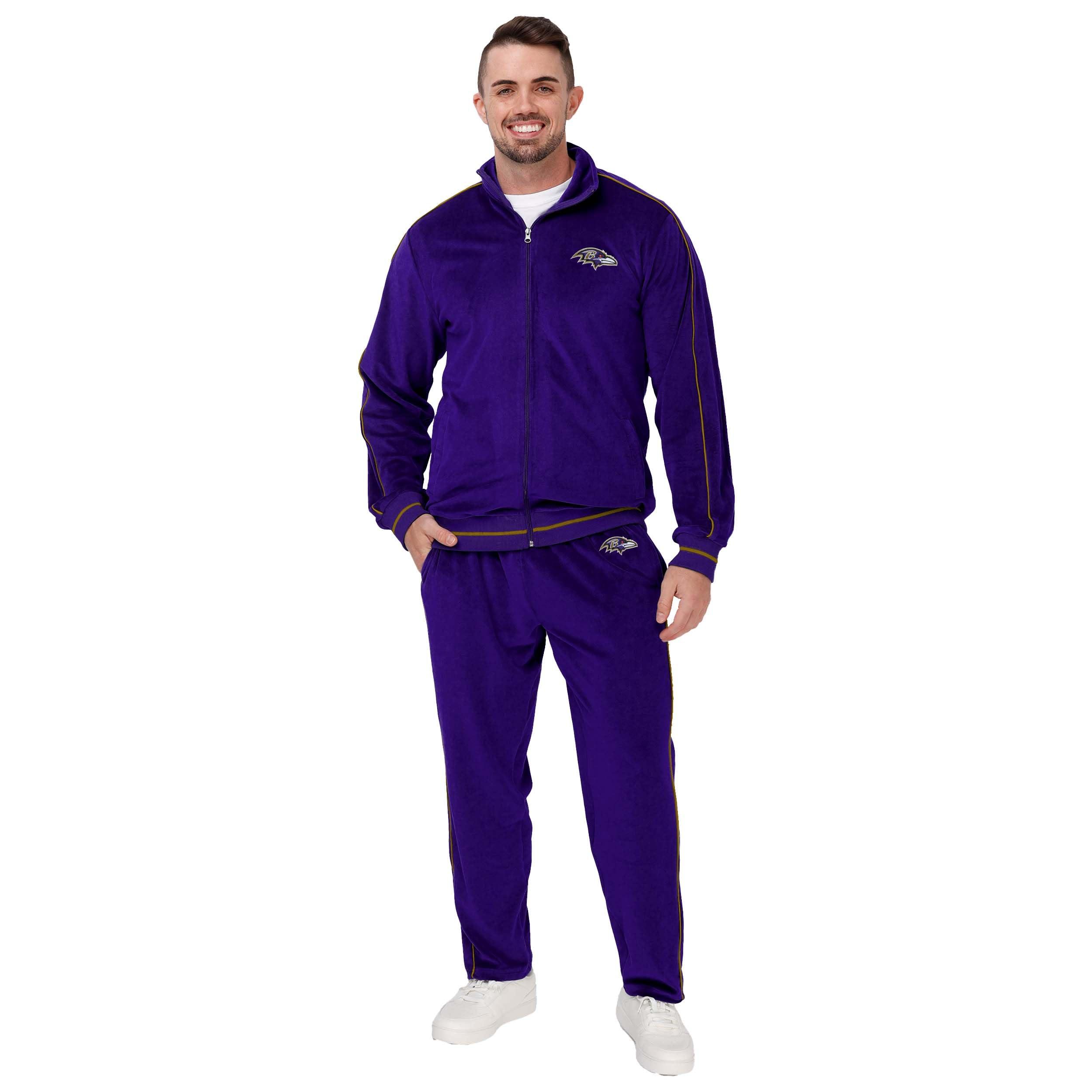 FOCO FOCO Men's Baltimore Ravens NFL Logo Tracksuit Soft Velour Sweatsuit Zip Up Jacket Top, Team Color