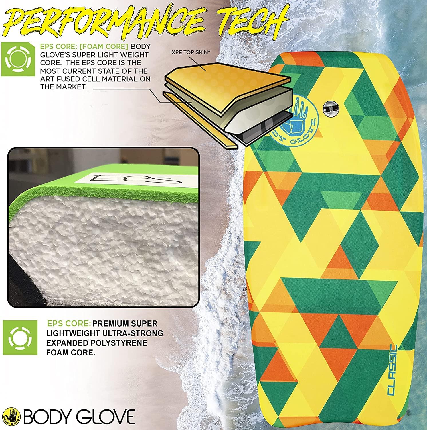 Body Glove Classic 33 Inch Bodyboard (Geometric) - EPS Core, HDPE Slick, Crescent Tail, Graphic Slick, Includes Leash for Men, Women, Kids - Durable, Surfing Waves Ocean Summer Fun Beach Water Body Board
