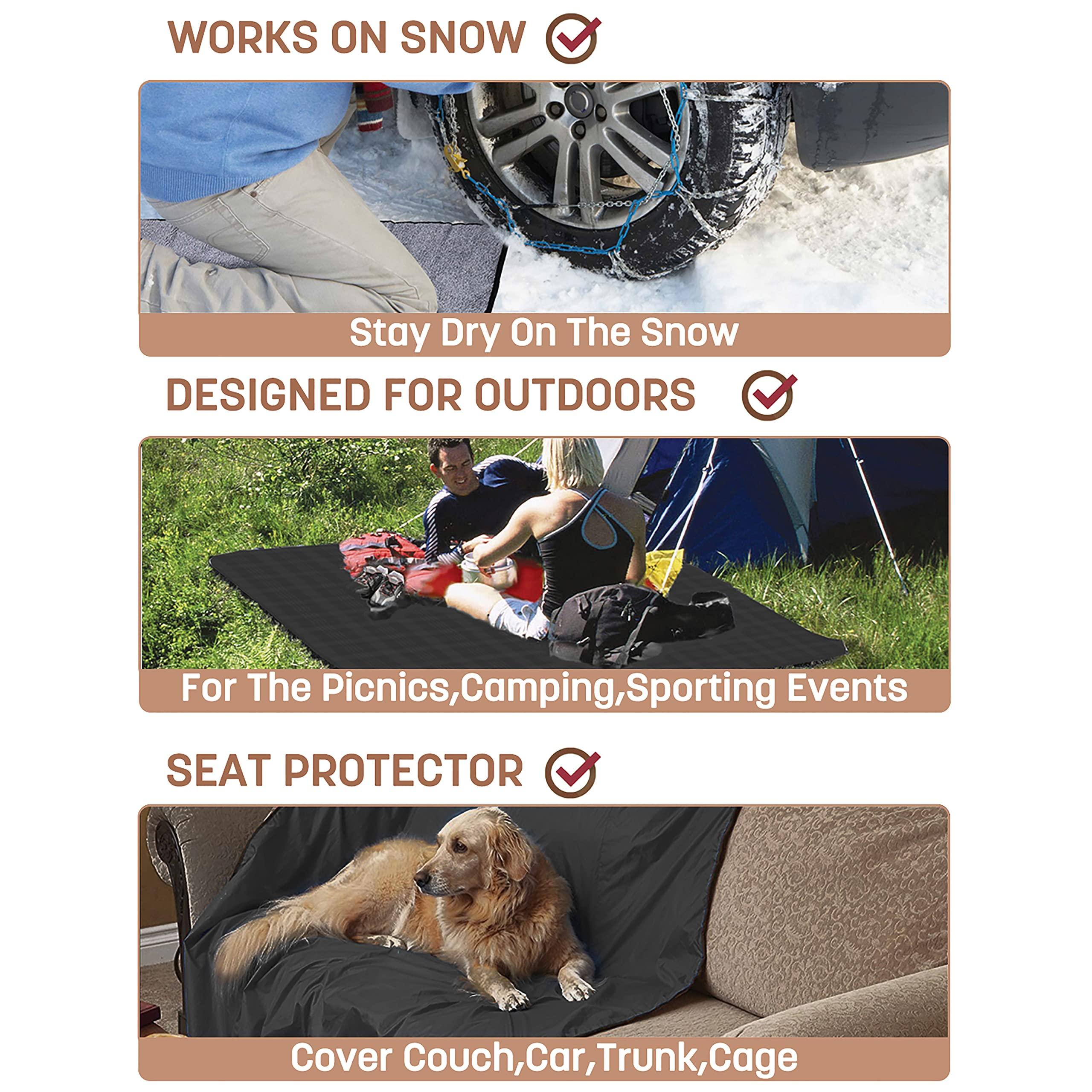 Tirrinia Tirrinia Waterproof Outdoor Blanket with Sherpa Lining, Windproof Triple Layers Warm Comfy Foldable for Camping Stadium, Sports, Picnic, Grass, Concert, Pet, Travel, Emergency Car Blanket 51\'\'X 59\'\'
