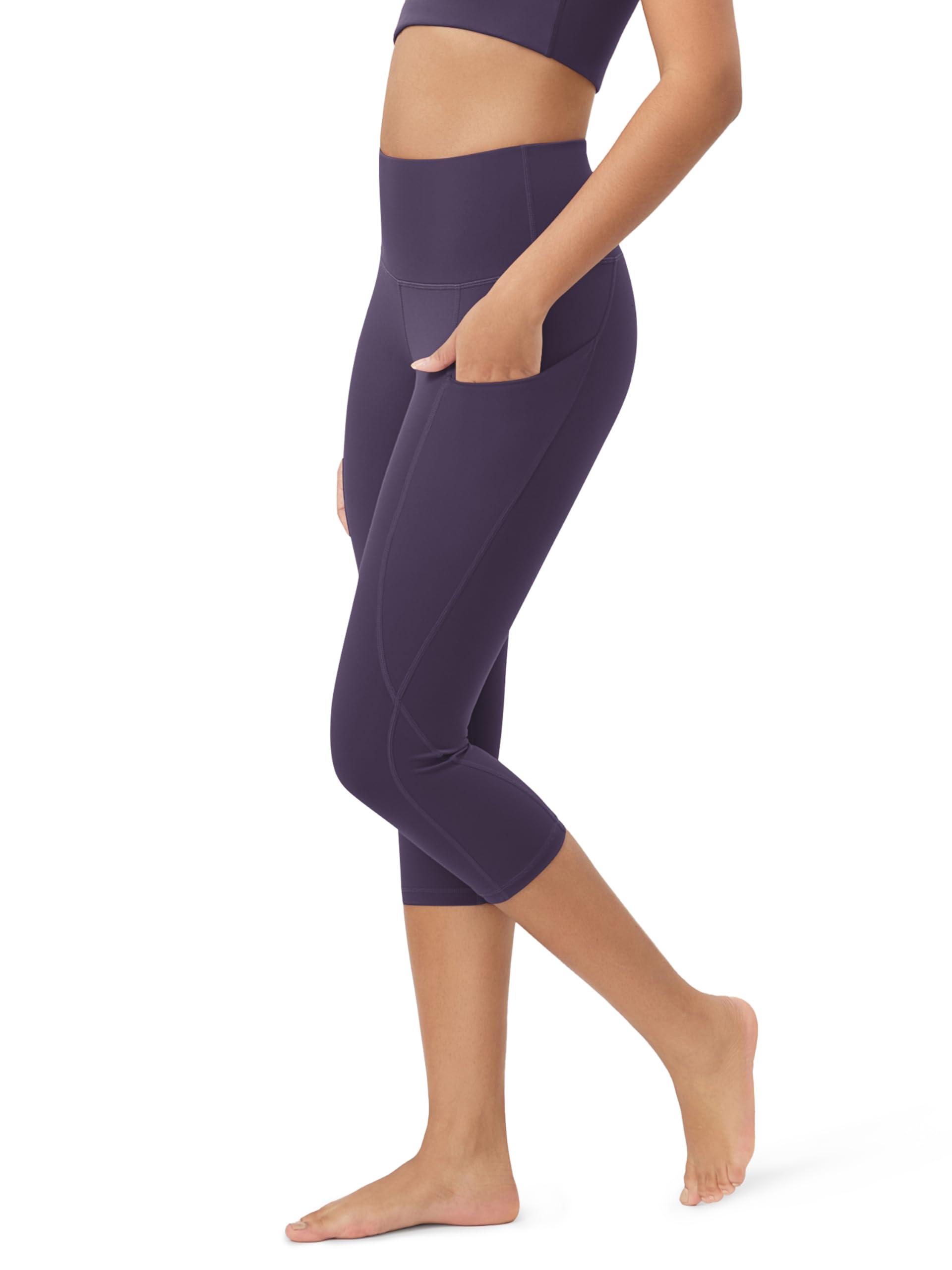 ODODOS ODODOS Women\'s High Waisted Yoga Capris with Pockets,Tummy Control Non See Through Workout Sports Running Capri Leggings, Dark Purple, XX-Large