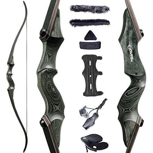 Obert Obert Black Hunter 60 Inch Archery Takedown Recurve Bow Set 20-60lbs Right Hand Bamboo Core Limb (55lbs)