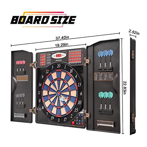 WIN.MAX WIN.MAX Electronic Dart Board Cabinet Set, LED Electric Digital Soft Tip Dart Boards for Adults with Cabinet, up to 16 Players, 38 Games and 211 Variations with 12 Soft Tip Dartboard Set (Silver)