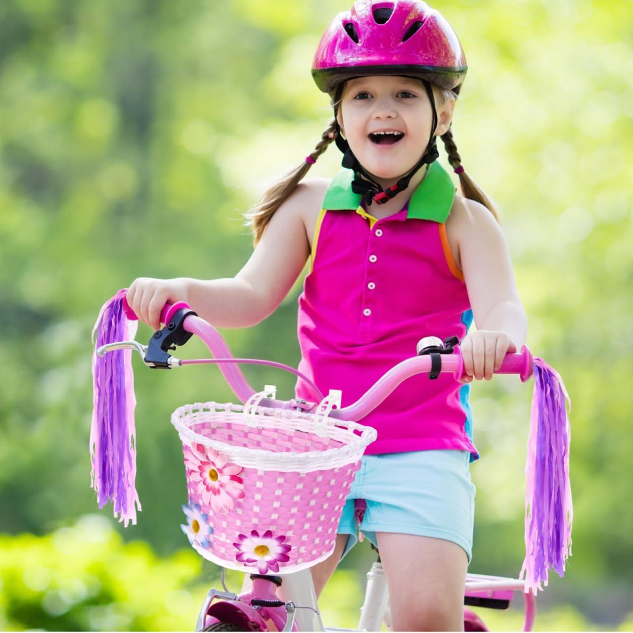 Garneck Garneck Girls Bike Basket, Basket Front Handlebar Basket with Flowers Kids Girls Bike Accessory Plastic Storage Scooter Bike Basket, 9x5.9x5.5 Inch