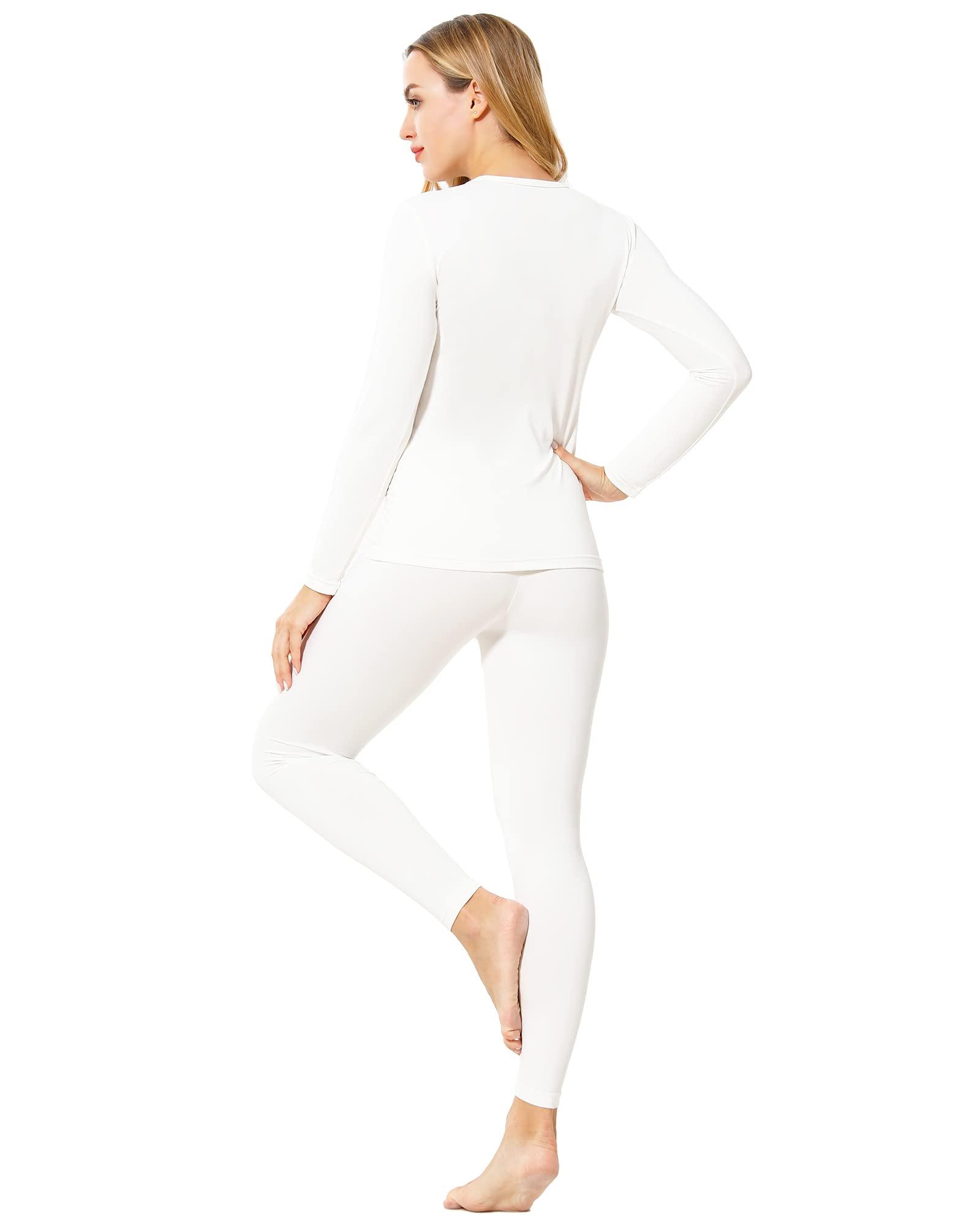 ViCherub ViCherub Women's Thermal Underwear Set Long Johns Base Layer Fleece Lined Cold Weather Soft Top Bottom Cream White Medium