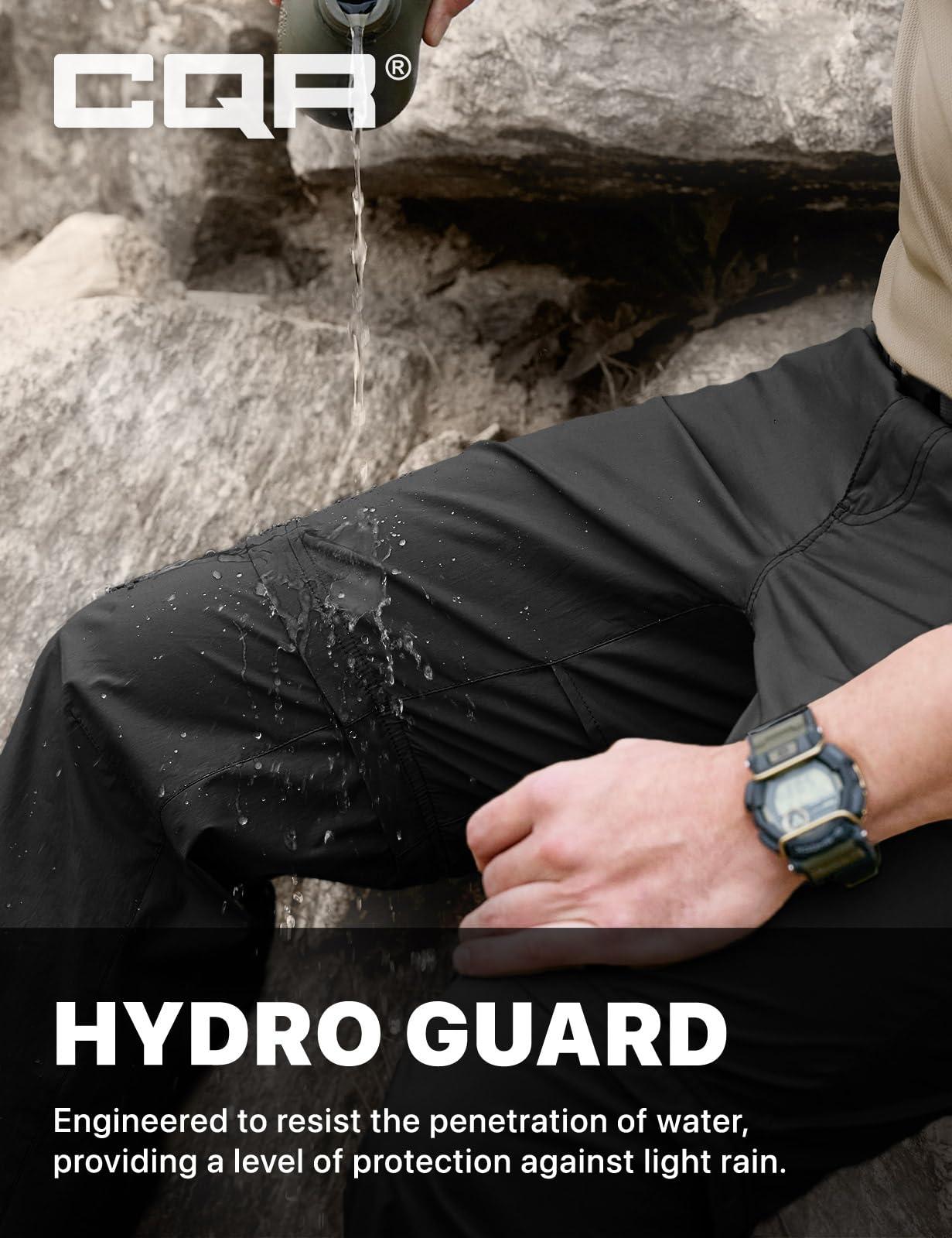 CQR CQR Men's Convertible Cargo Tactical Pants, Water Resistant Outdoor Hiking Pants, Zip Off Lightweight Stretch Work Pants, Runyon Black, 28W x 30L