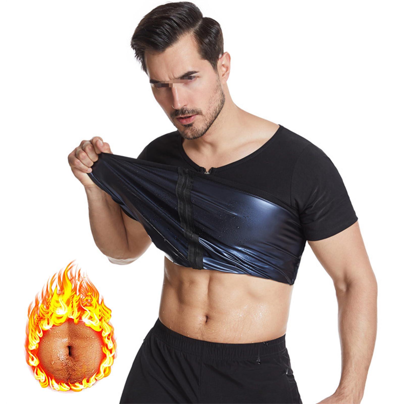 Vuirrm Sauna Shirt for Men, Short Sleeve Sauna Suit for Men, Men\'s Sauna Vest Zipper Sweat Compression Vest Tummy Control Shapewear, 4XL/5XL,Black